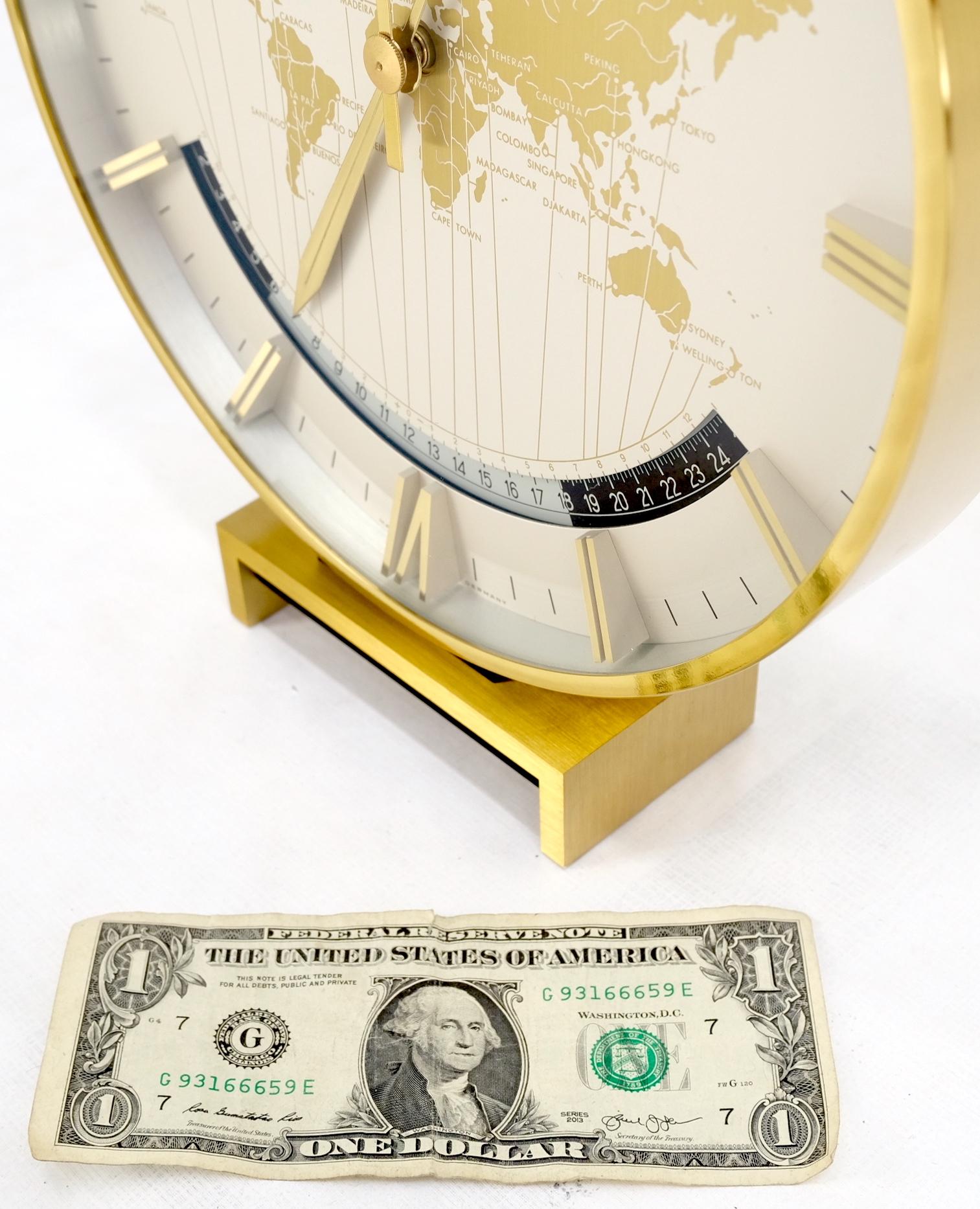 Big Machined Brass Kienzle Modernist Table World Time Zone Clock 1960 8