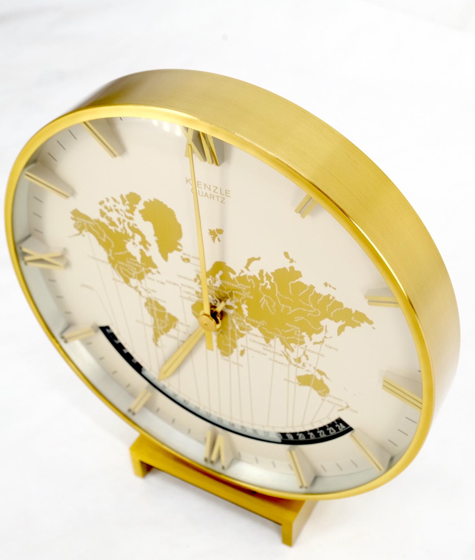 Big Machined Brass Kienzle Modernist Table World Timer Zone Clock 1960