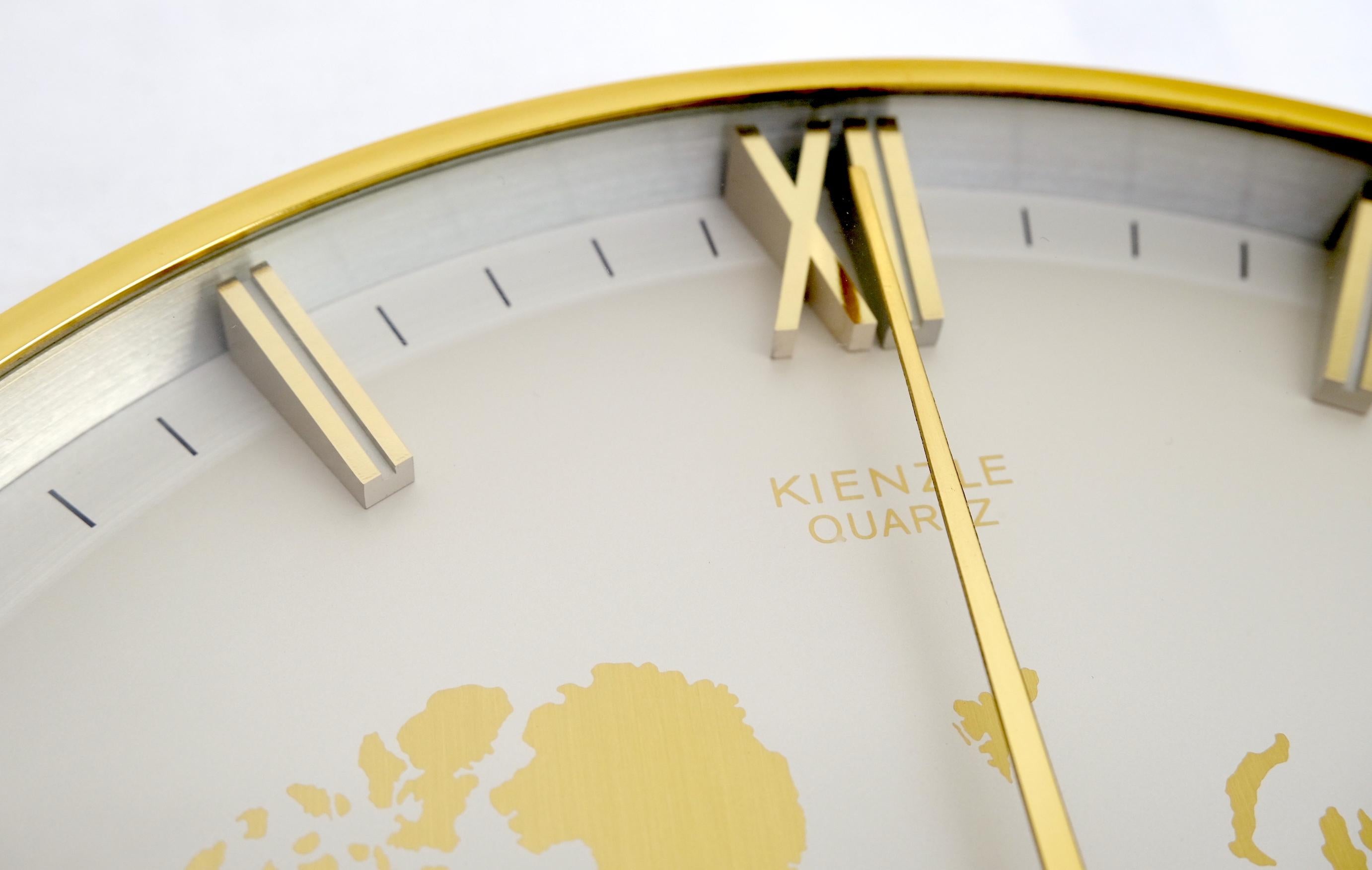 Mid-Century Modern Big Machined Brass Kienzle Modernist Table World Time Zone Clock 1960 For Sale