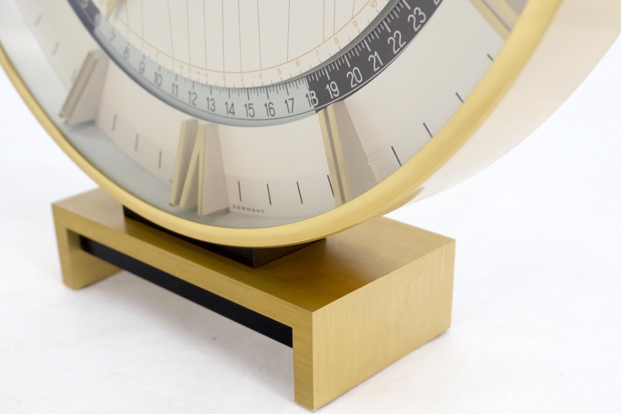 Big Machined Brass Kienzle Modernist Table World Time Zone Clock 1960 For Sale 3