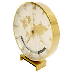 Used Big Machined Brass Kienzle Modernist Table World Time Zone Clock 1960