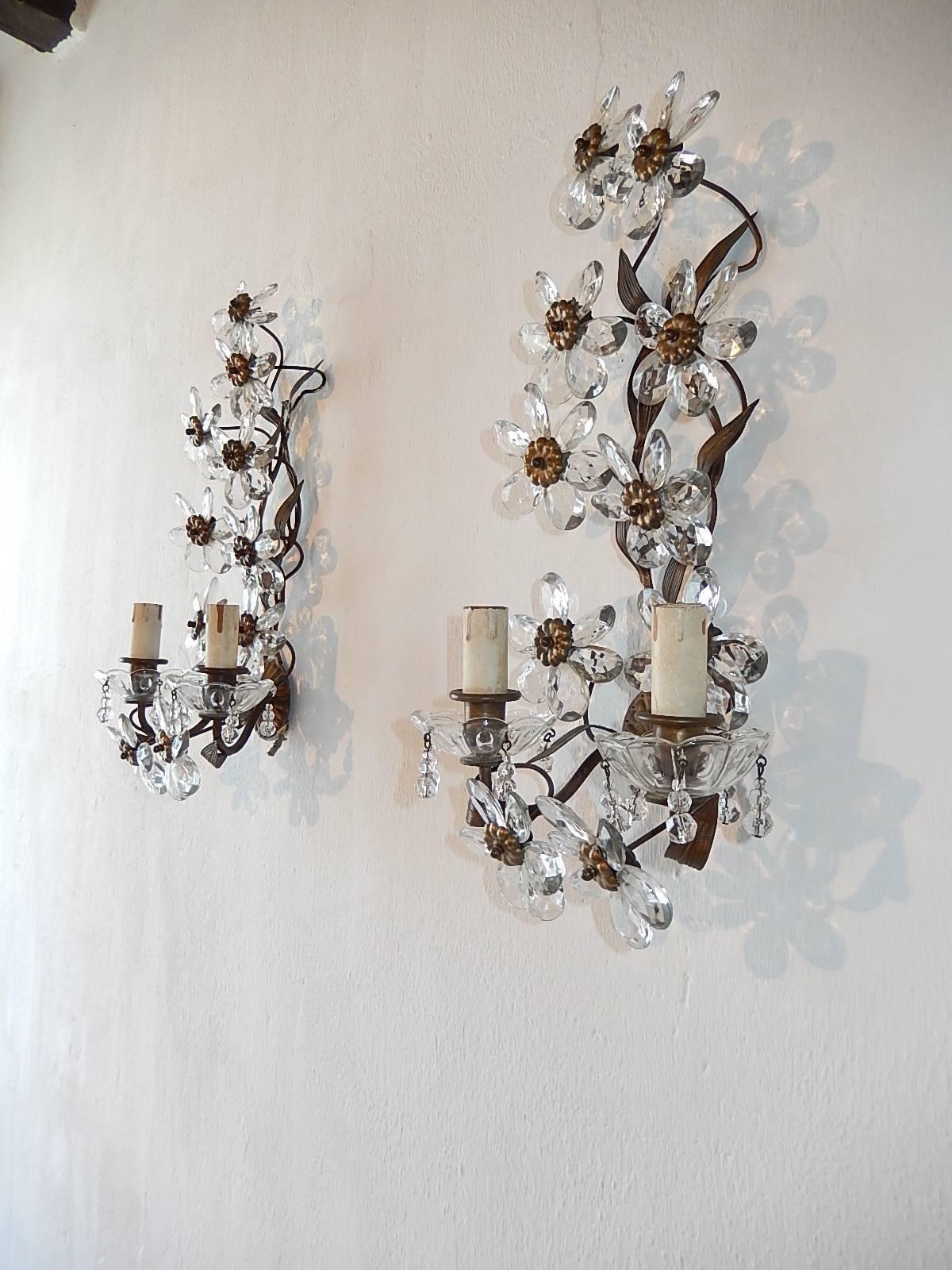 French Big Maison Bagues Style Crystal Flower Bronze Sconces