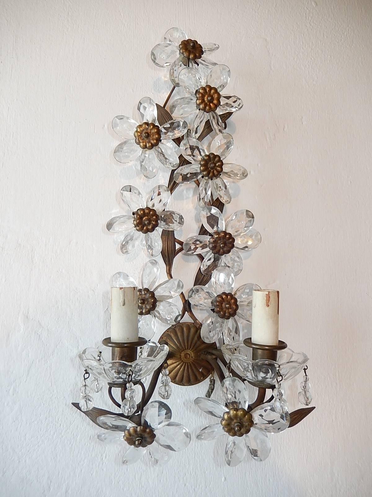 Big Maison Bagues Style Crystal Flower Bronze Sconces In Excellent Condition In Modena (MO), Modena (Mo)