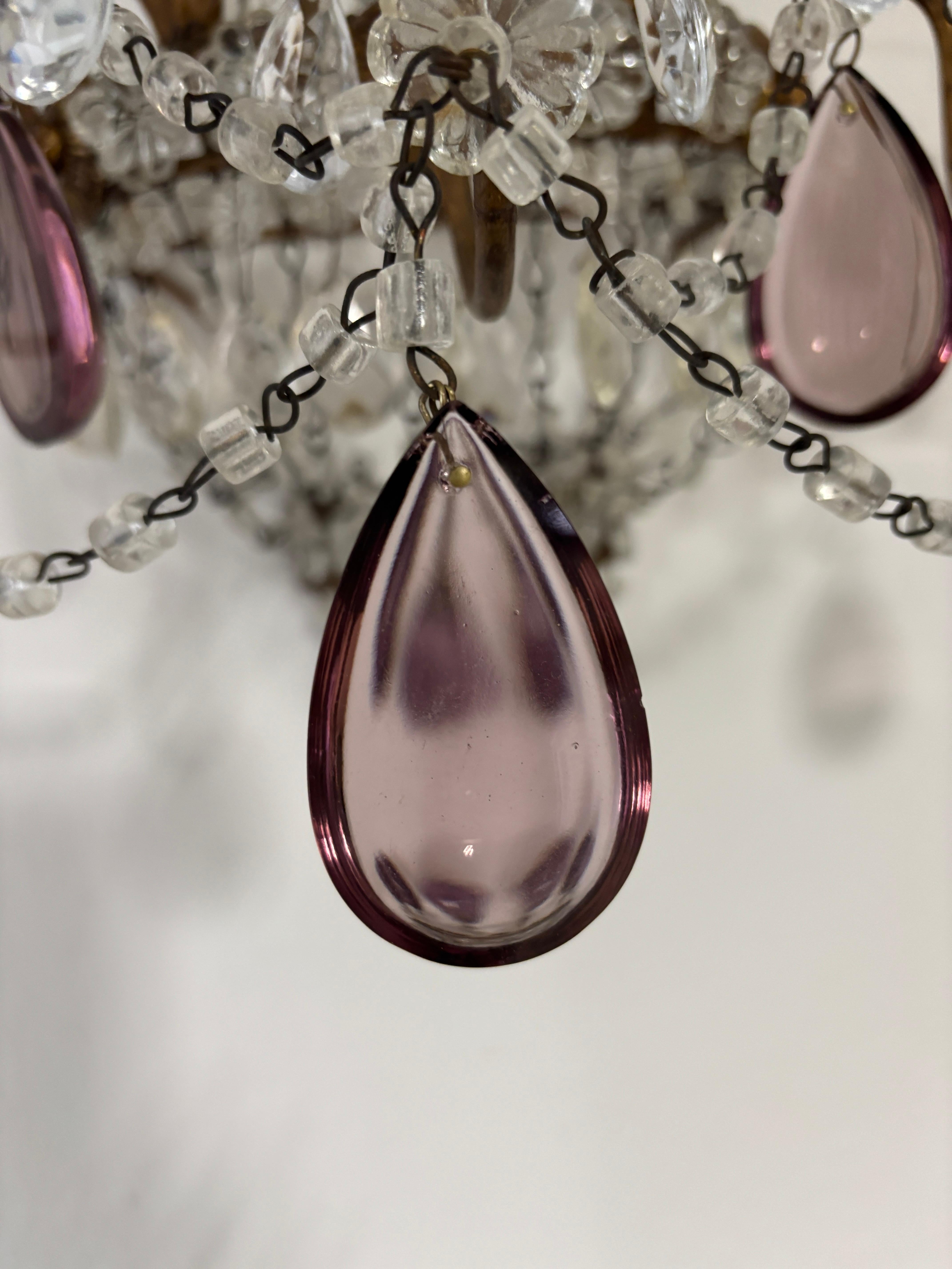 Grandi lampade a gocce di Murano in stile Maison Bagues francese, ametista, 1920 ca. in vendita 4