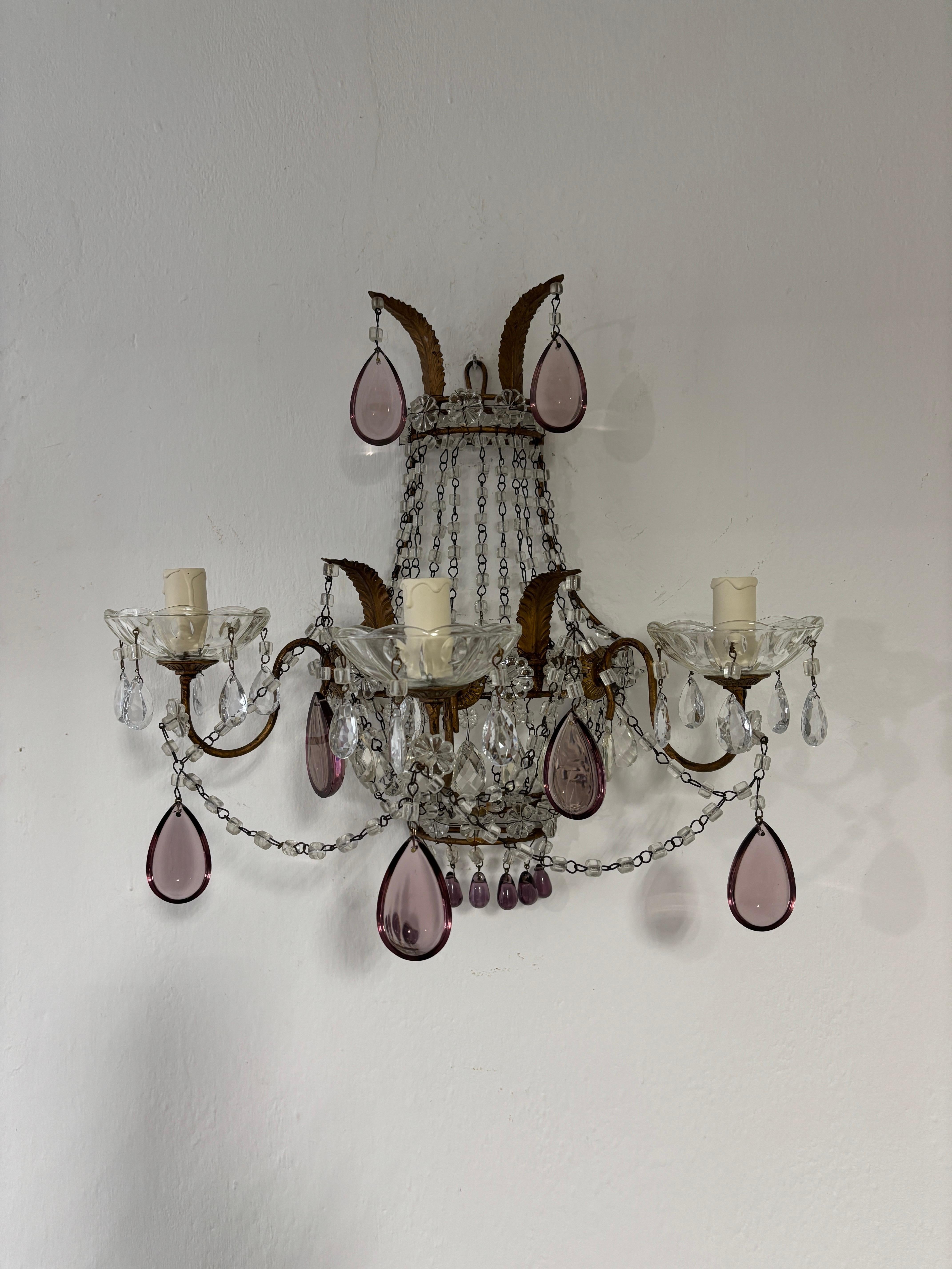 Grandi lampade a gocce di Murano in stile Maison Bagues francese, ametista, 1920 ca. in vendita 5