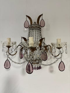 Big Maison Bagues Style French Amethyst Murano Drops Beads Sconces c 1920