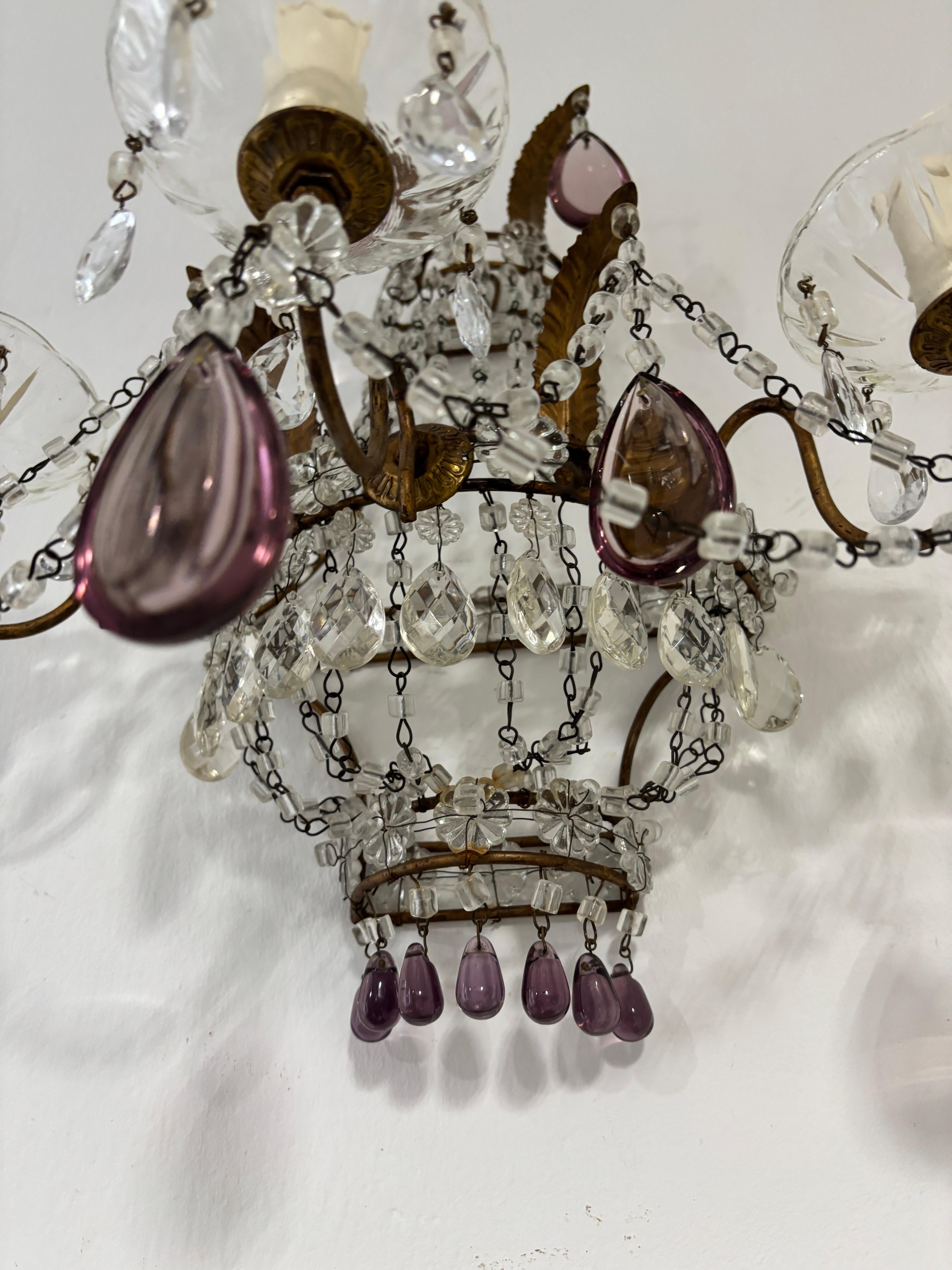 Grandi lampade a gocce di Murano in stile Maison Bagues francese, ametista, 1920 ca. In condizioni buone in vendita a Firenze, Toscana
