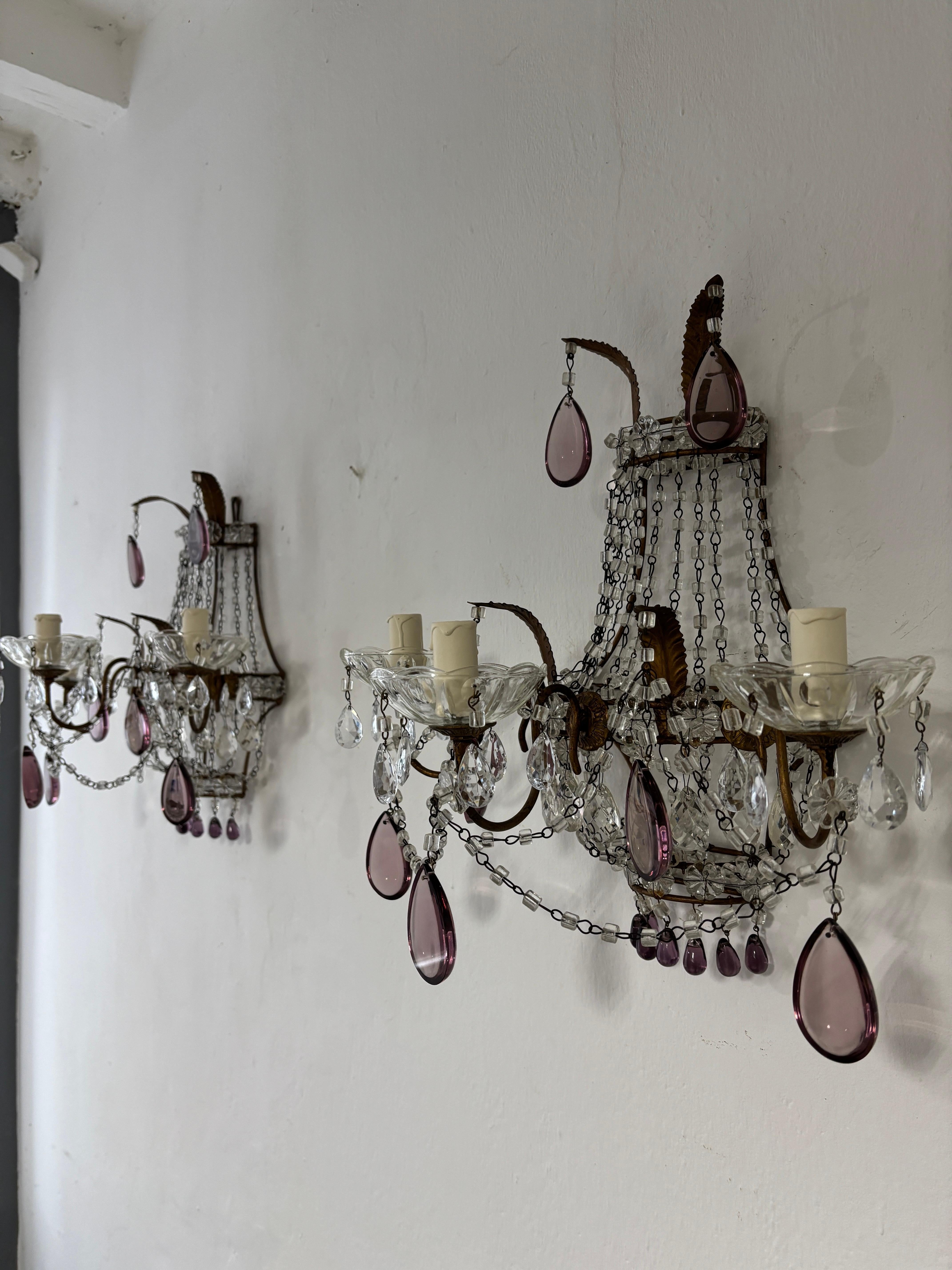 Vetro di Murano Grandi lampade a gocce di Murano in stile Maison Bagues francese, ametista, 1920 ca. in vendita