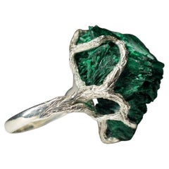 Big Malachite Crystals Silver Ring Statement Unisex Unusual Birthstone Jewelry
