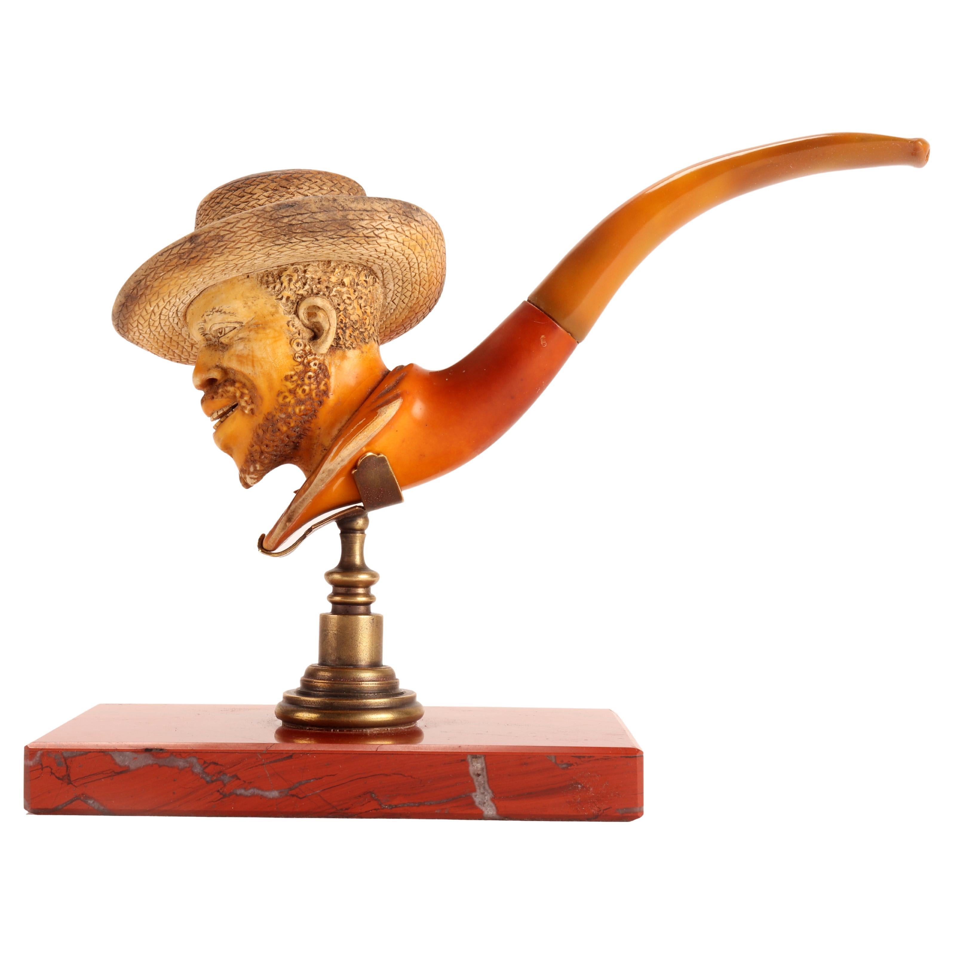 Grande pipe de Meershaum représentant une tête d'homme avec un chapeau, Vienne 1880