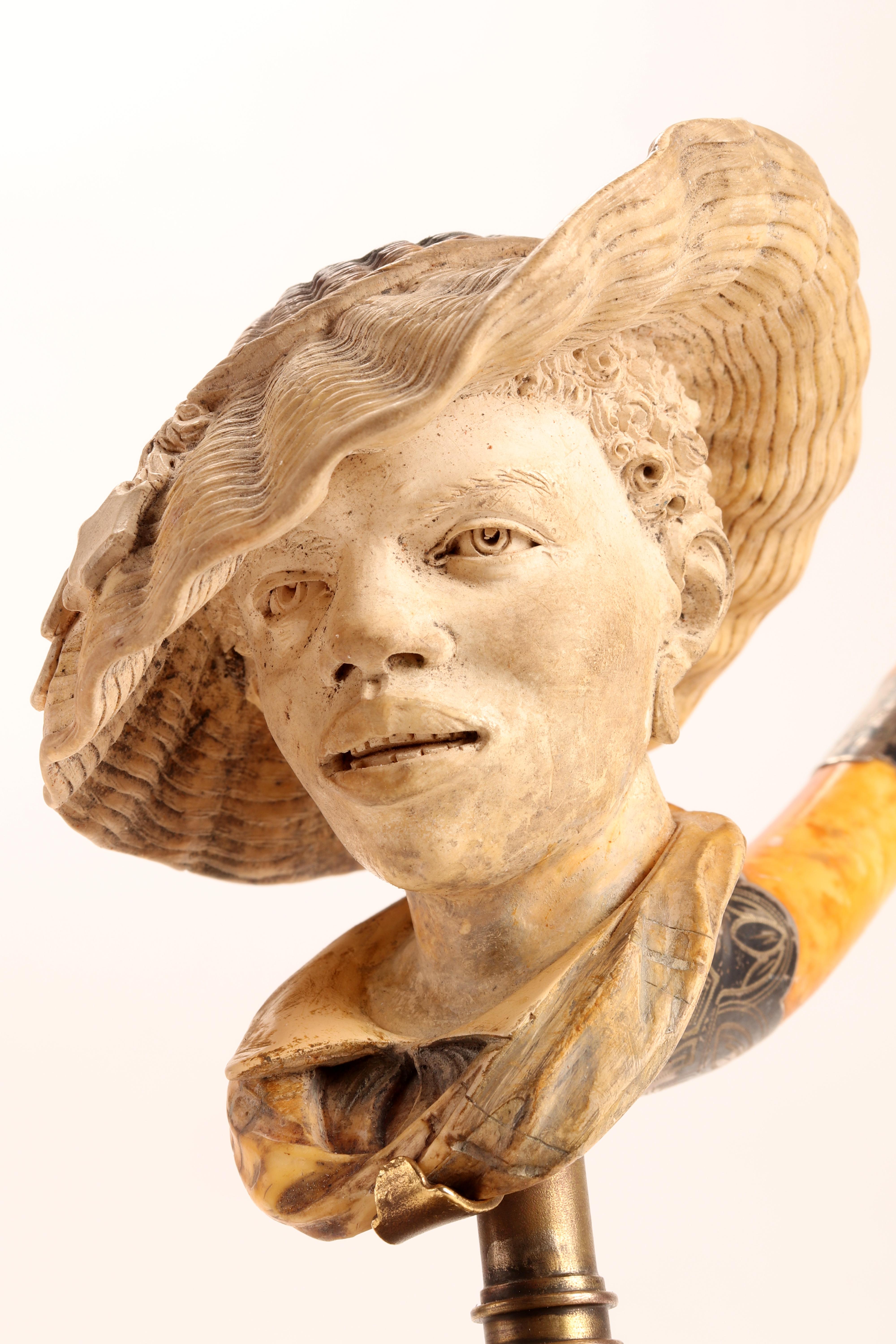 Große Meershaum-Pfeife mit der Darstellung eines Frauenkopfes mit Hut, Wien 1880 im Angebot 3