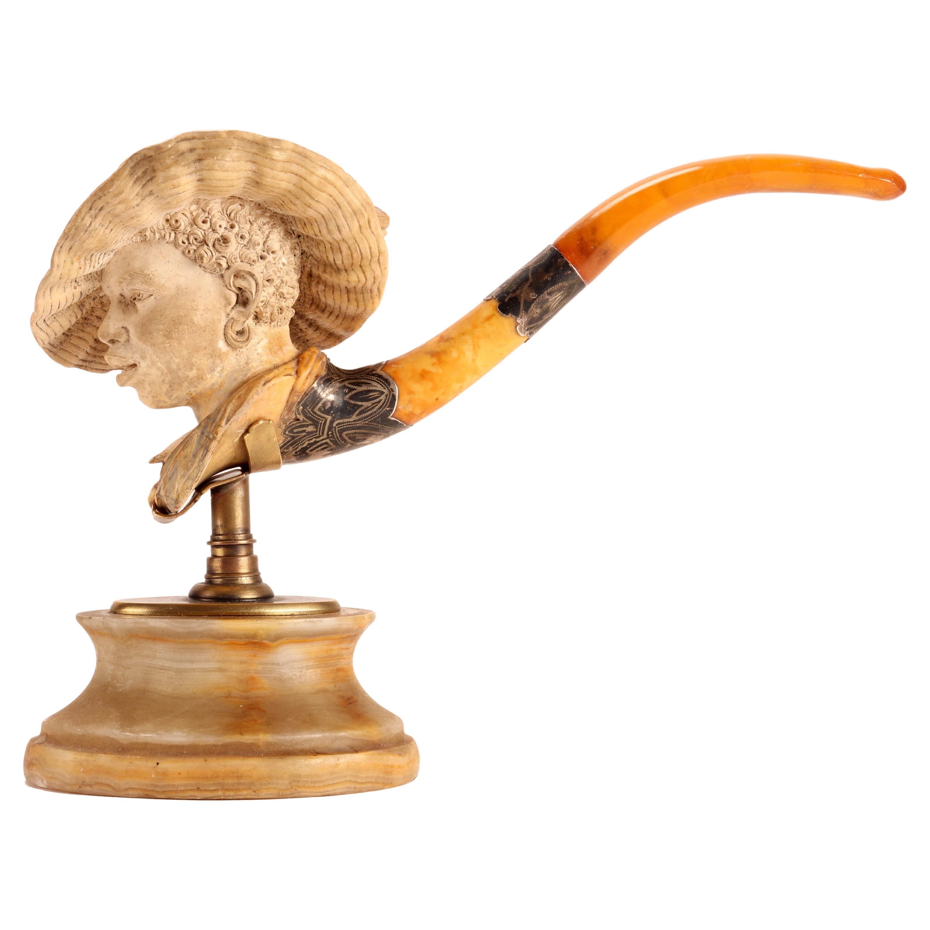 Big Meershaum Pipe Depicting a Woman’s Head with a Hat, Vienna 1880 For Sale