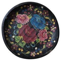 Big Mexican Wooden Plate with Hand-Painted Floral Design #2