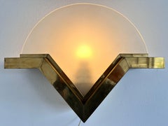 Big Mid century Brass and glass design wall lamp - around 1980s