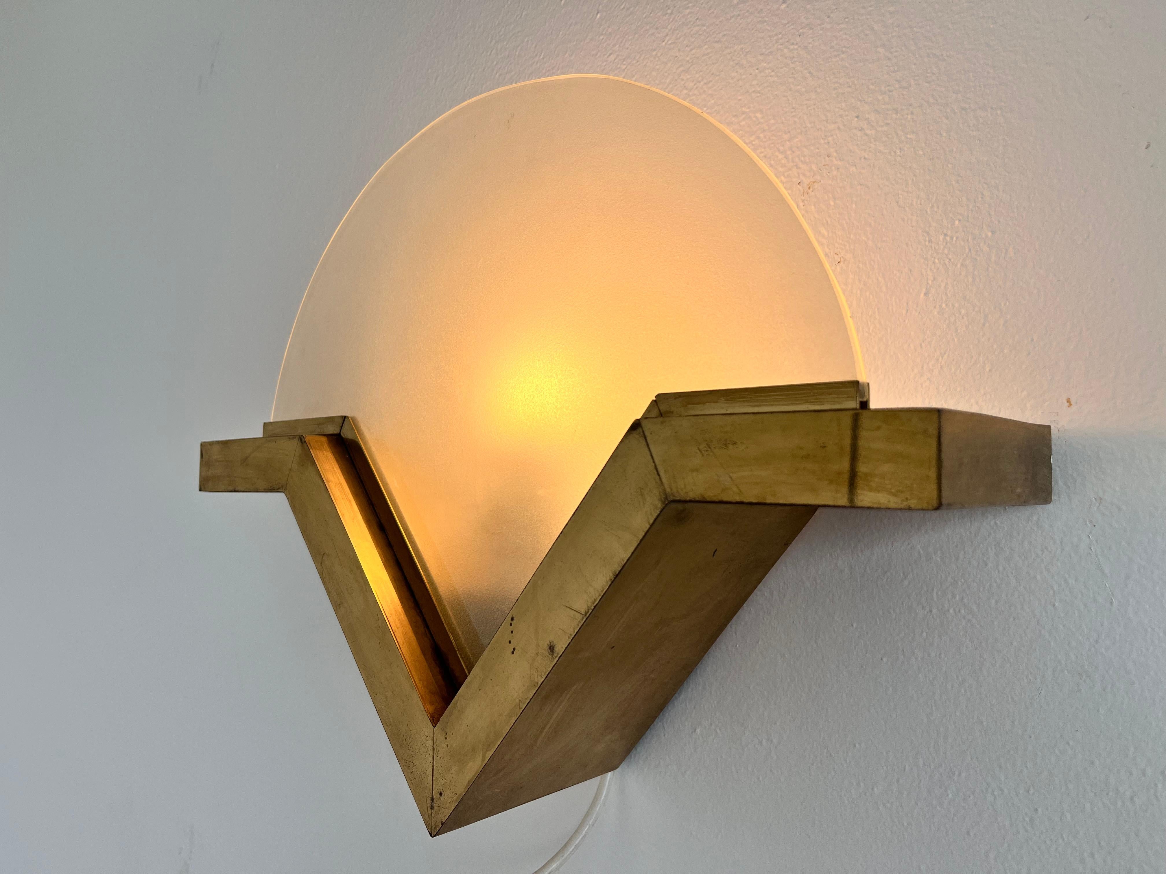 Czech Big Mid century Brass and glass design wall lamp - around 1980s For Sale