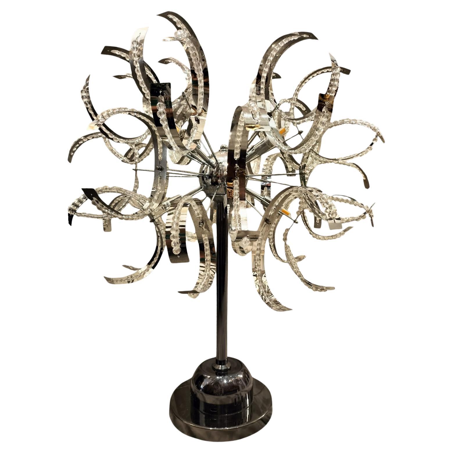 Big Mid-Century Modern Lamp in Chrome Metal and Glass, 1970s