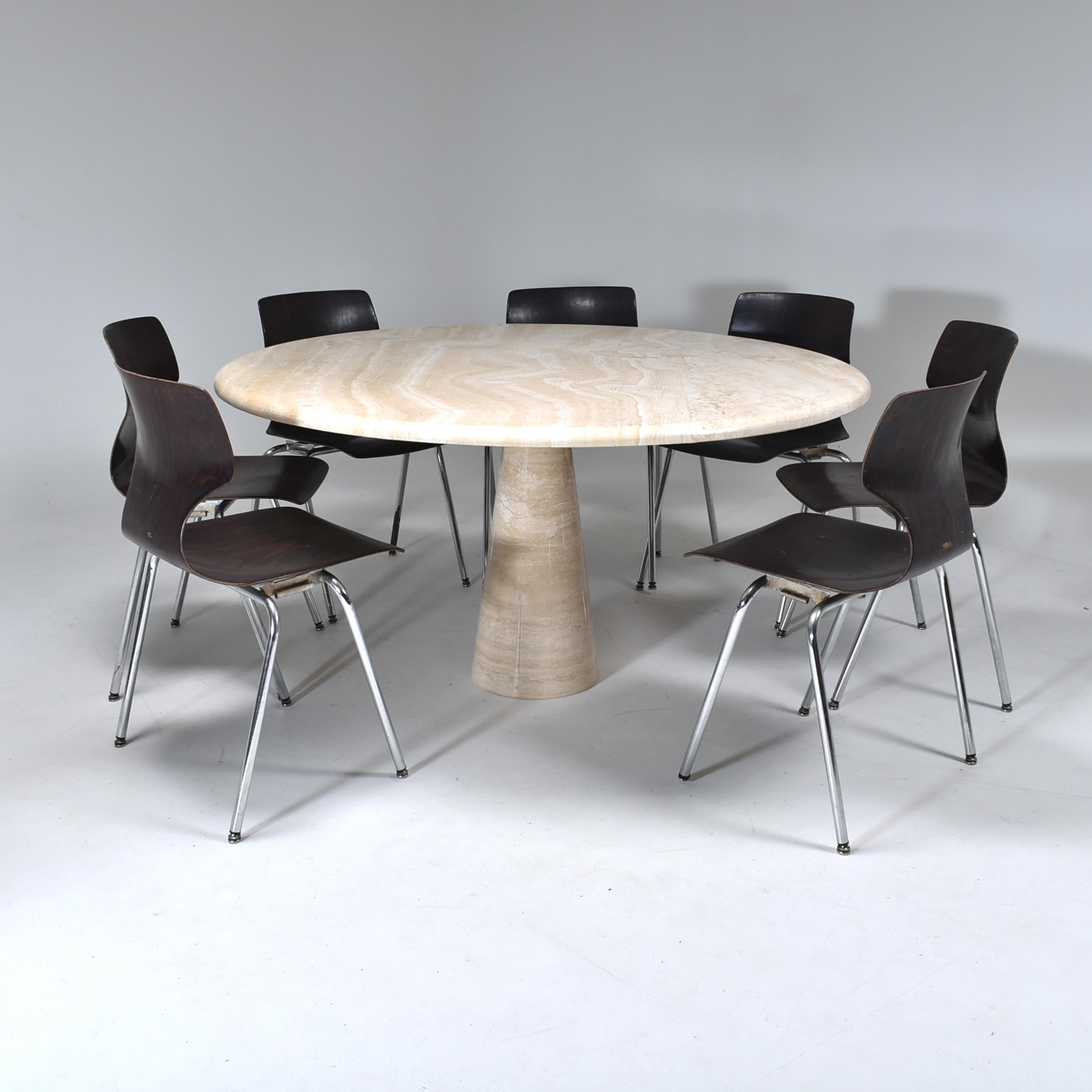 Round Cream Travertine Pedestal Dining Table, Angelo Mangiarotti Style, Italy 3