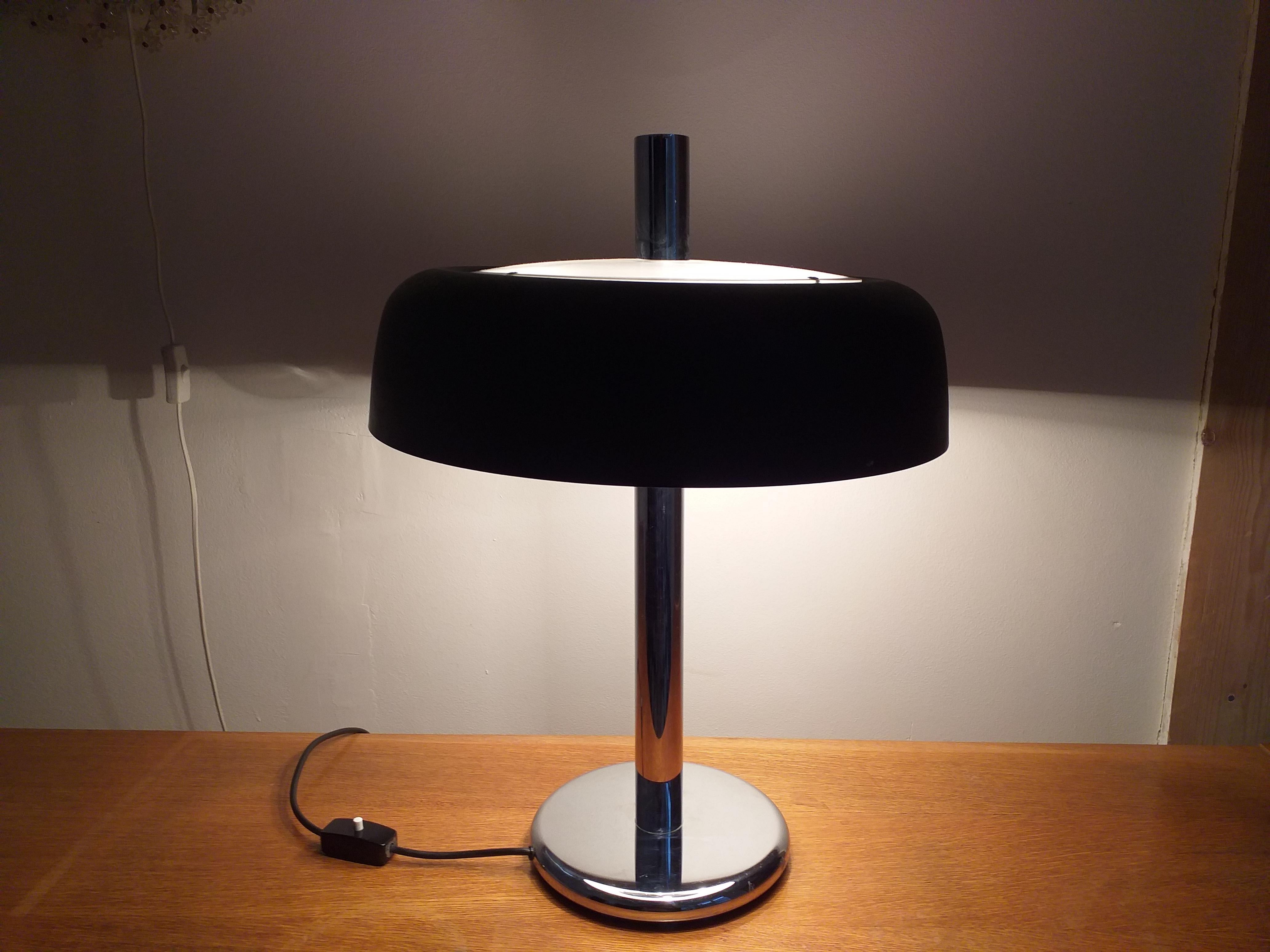 Chrome Big Midcentury Table Lamp, Mushroom, Hillebrand, 1970s