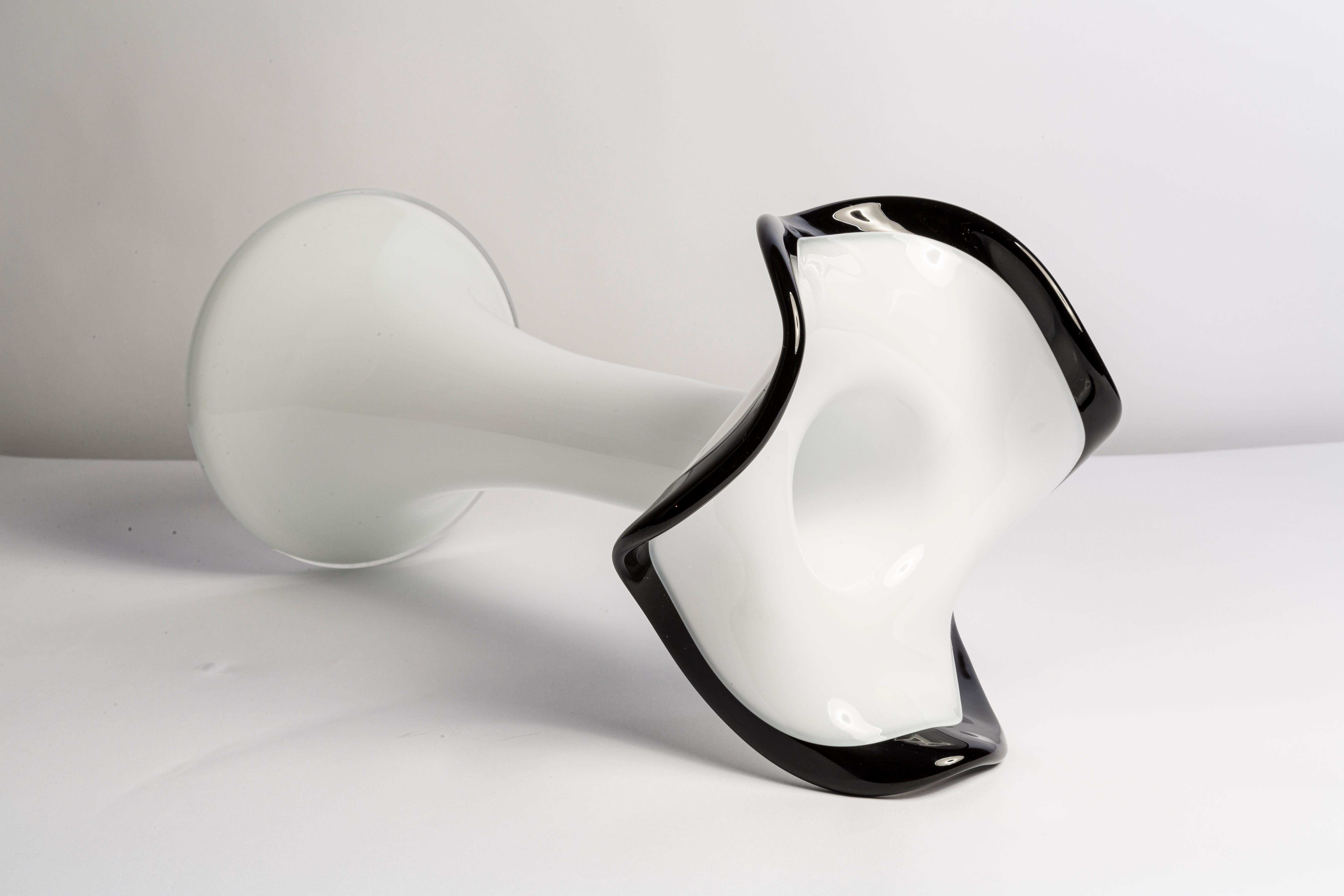 Glass Big Mid Century Vintage Black and White Vase, Italy, 1960s For Sale