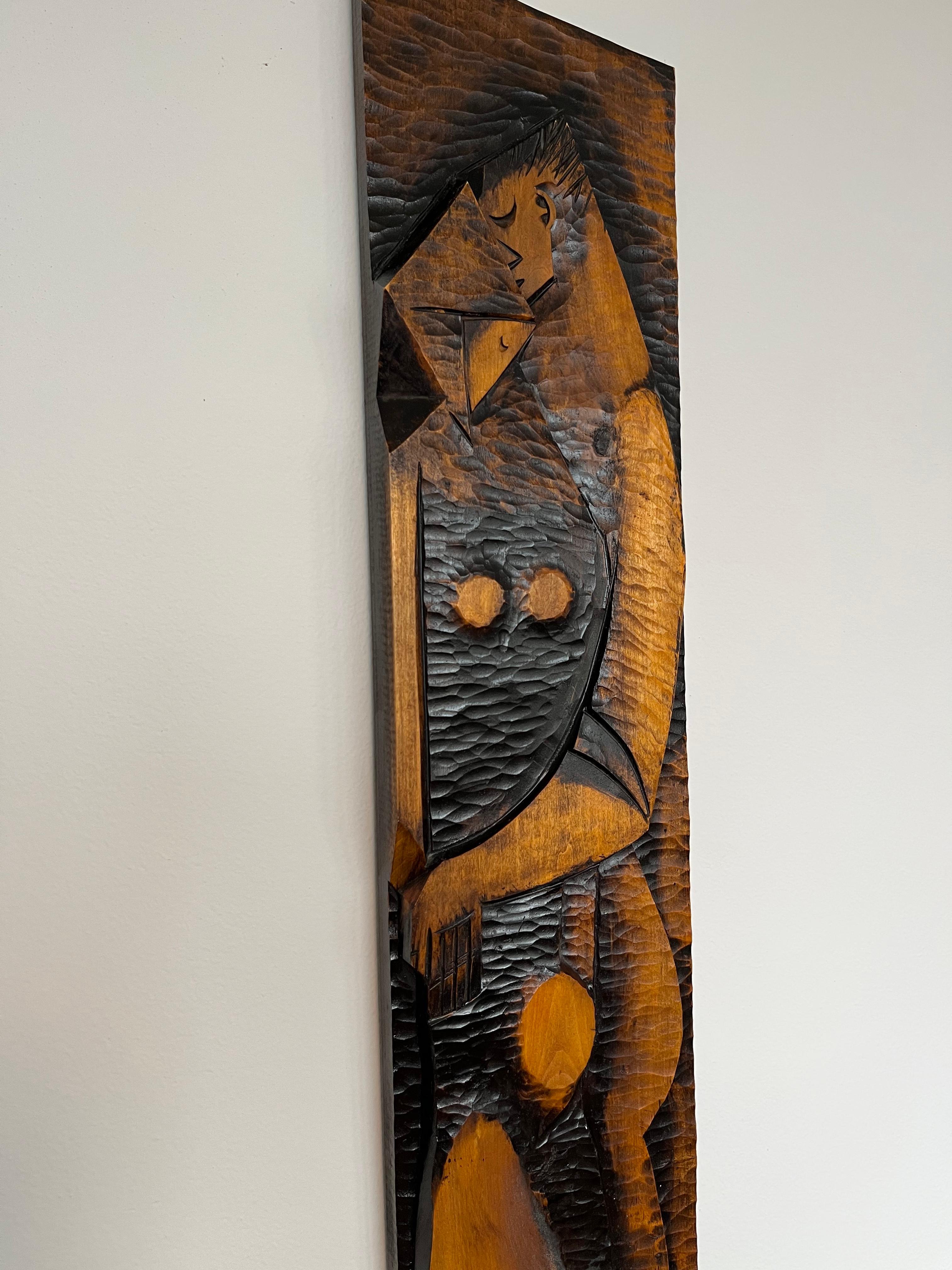 Big Midcentury Design Wall Wood Decoration/Lovers, 1960s, Czechoslovakia In Good Condition For Sale In Praha, CZ