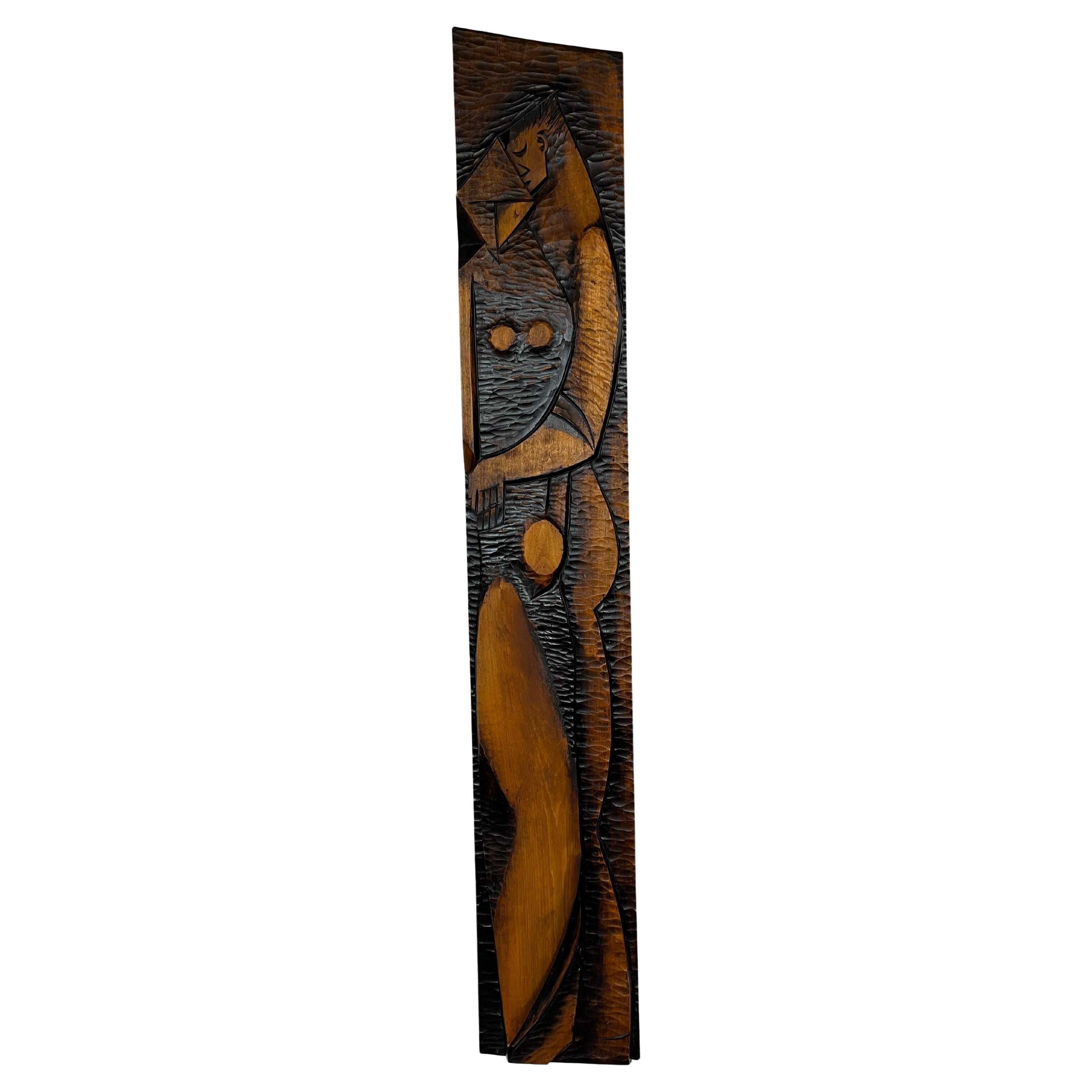 Big Midcentury Design Wall Wood Decoration/Lovers, 1960s, Czechoslovakia For Sale