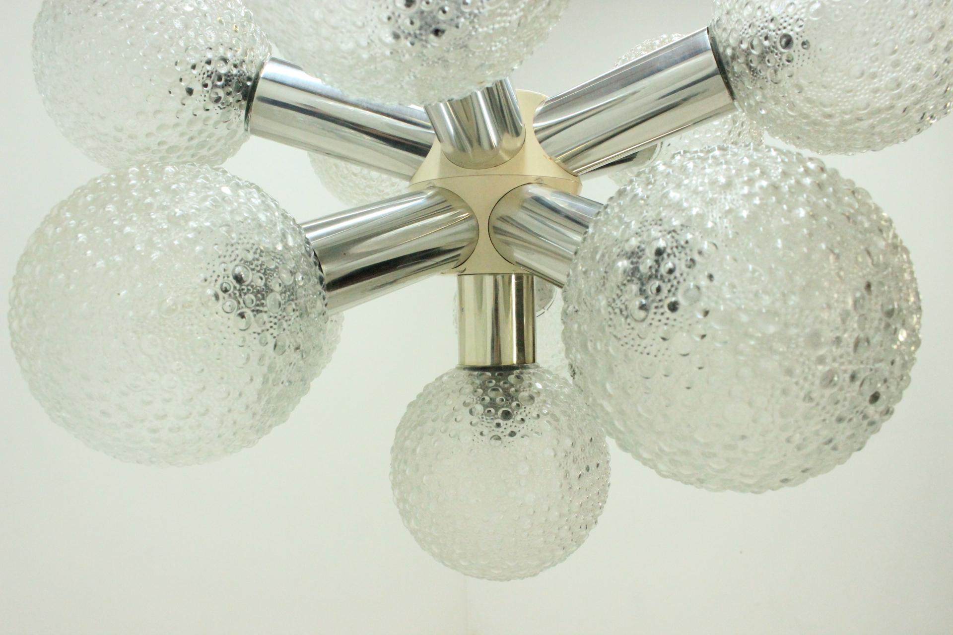 Glass Big Midcentury Sputnik Chandelier, Robert Hausmann, Space Age, Atomic, 1970s