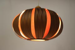 Big Midcentury Wooden Veneer Pendant by ÚLUV, 1960s