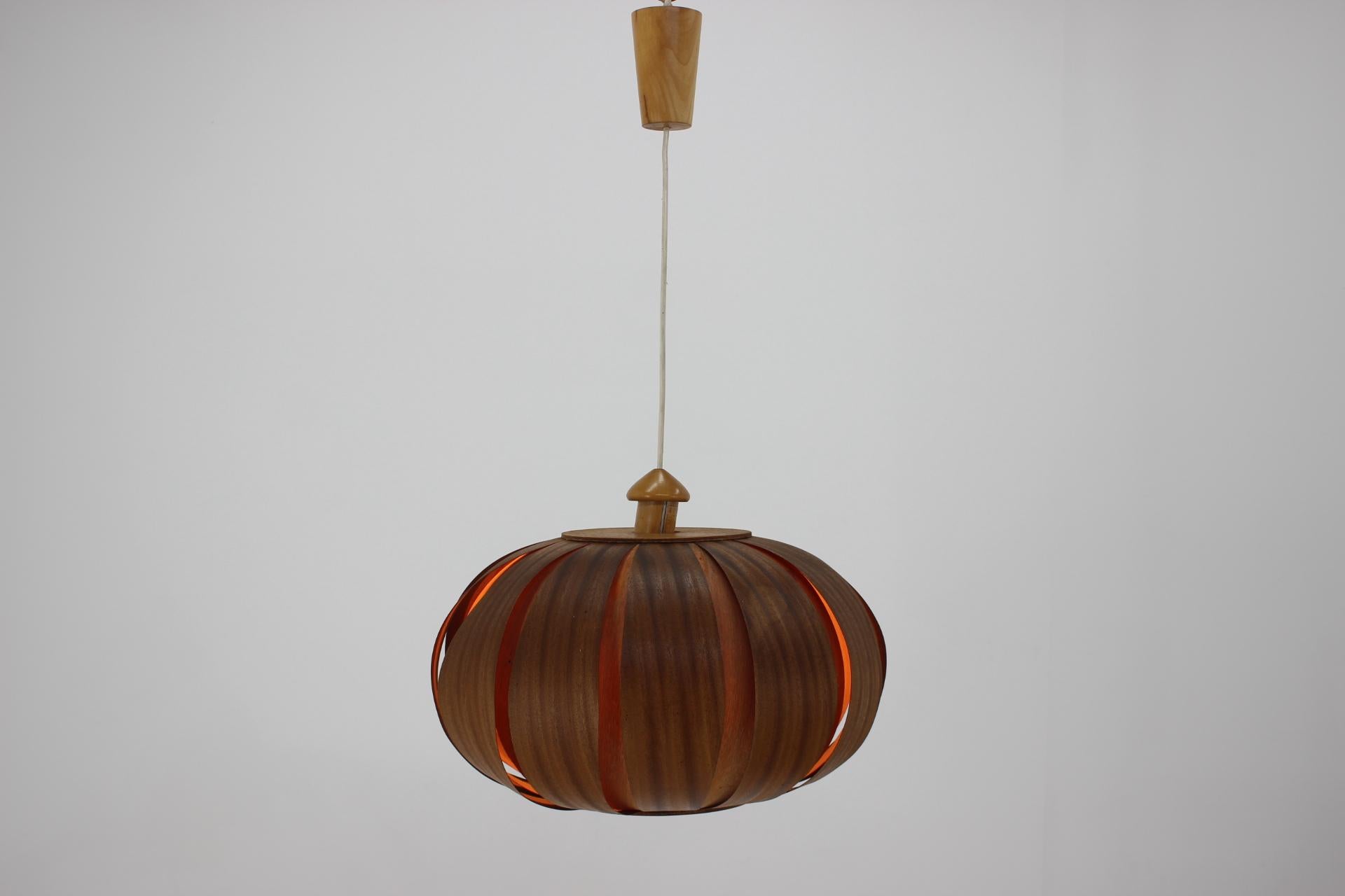 Mid-Century Modern Big Midcentury Wooden Veneer Pendant by ÚLUV, 1960s For Sale