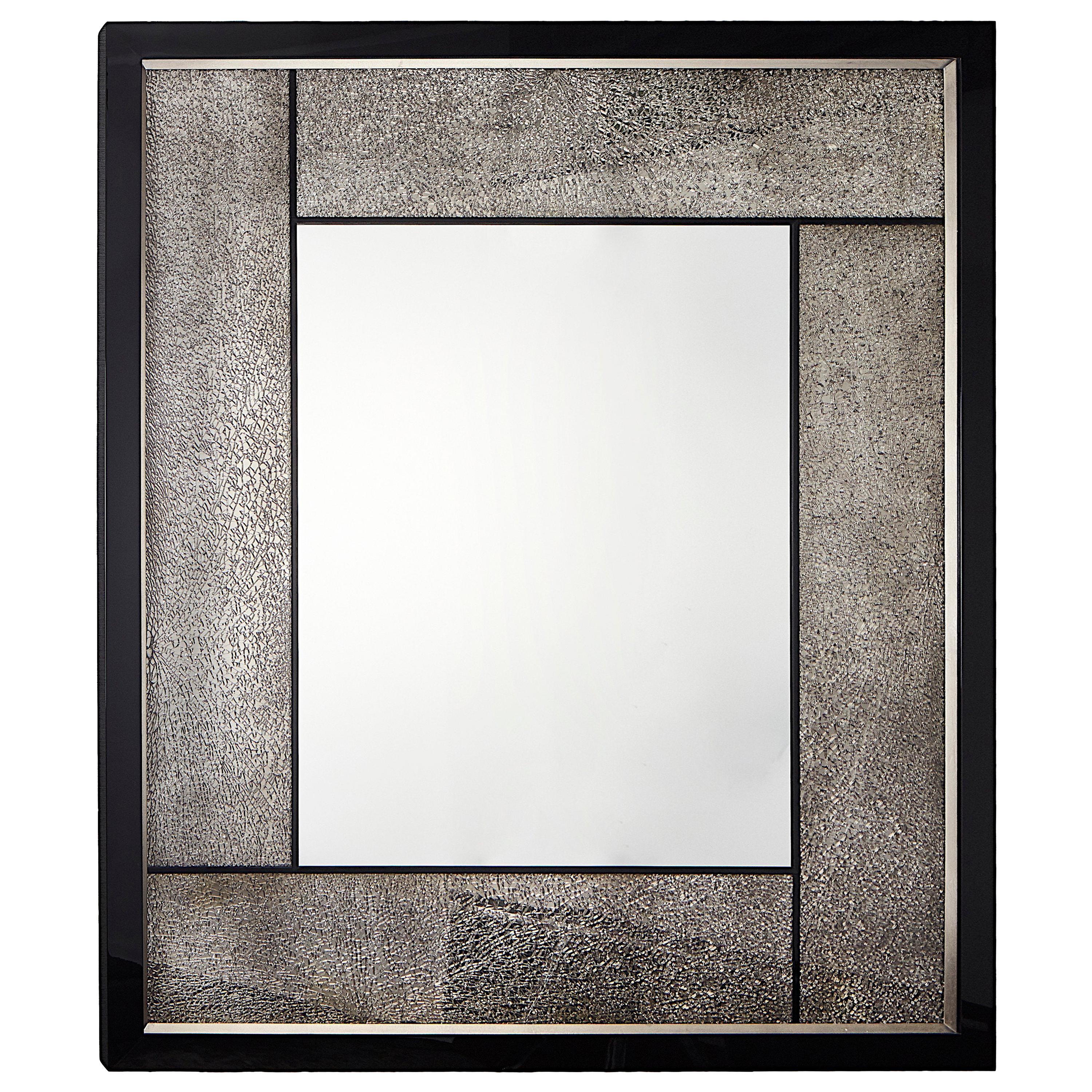 Big Mirror with Cracked Glass and Piano Black/Silver Frame, Available Now For Sale