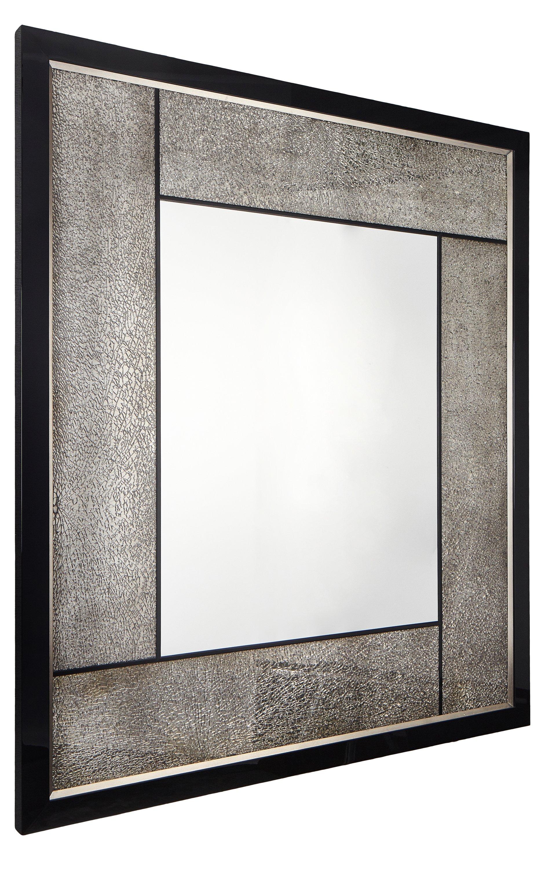 Big Mirror with Cracked Glass and Piano Black/Silver Leaf Frame, Customizable (Moderne) im Angebot