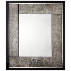 Big Mirror with Cracked Glass and Piano Black/Silver Leaf Frame, Customizable