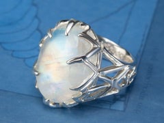 Big Moonstone Adularia Ring Natural Cabochon Clear Gem Unisex