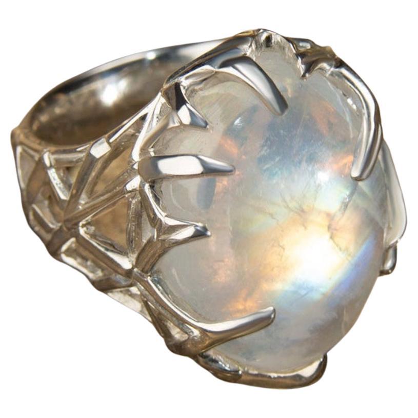 Big Moonstone Adularia Ring Natural Cabochon Clear Gem Unisex