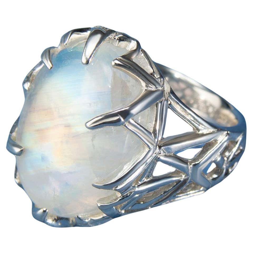 Adularia Moonstone Silver Ring Cabochon Blue Natural Certificate ...