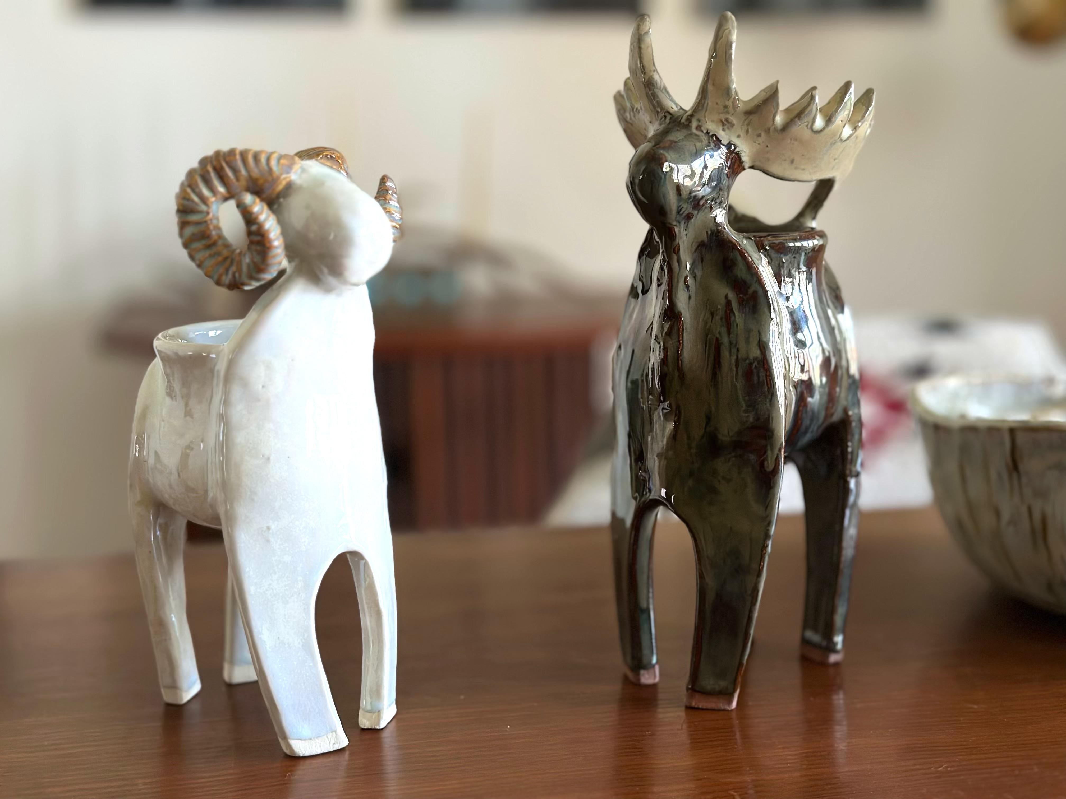 Vaso Big Moose in ceramica (Yellowstone) Gres, smalto lucido blu rame marrone in vendita 4