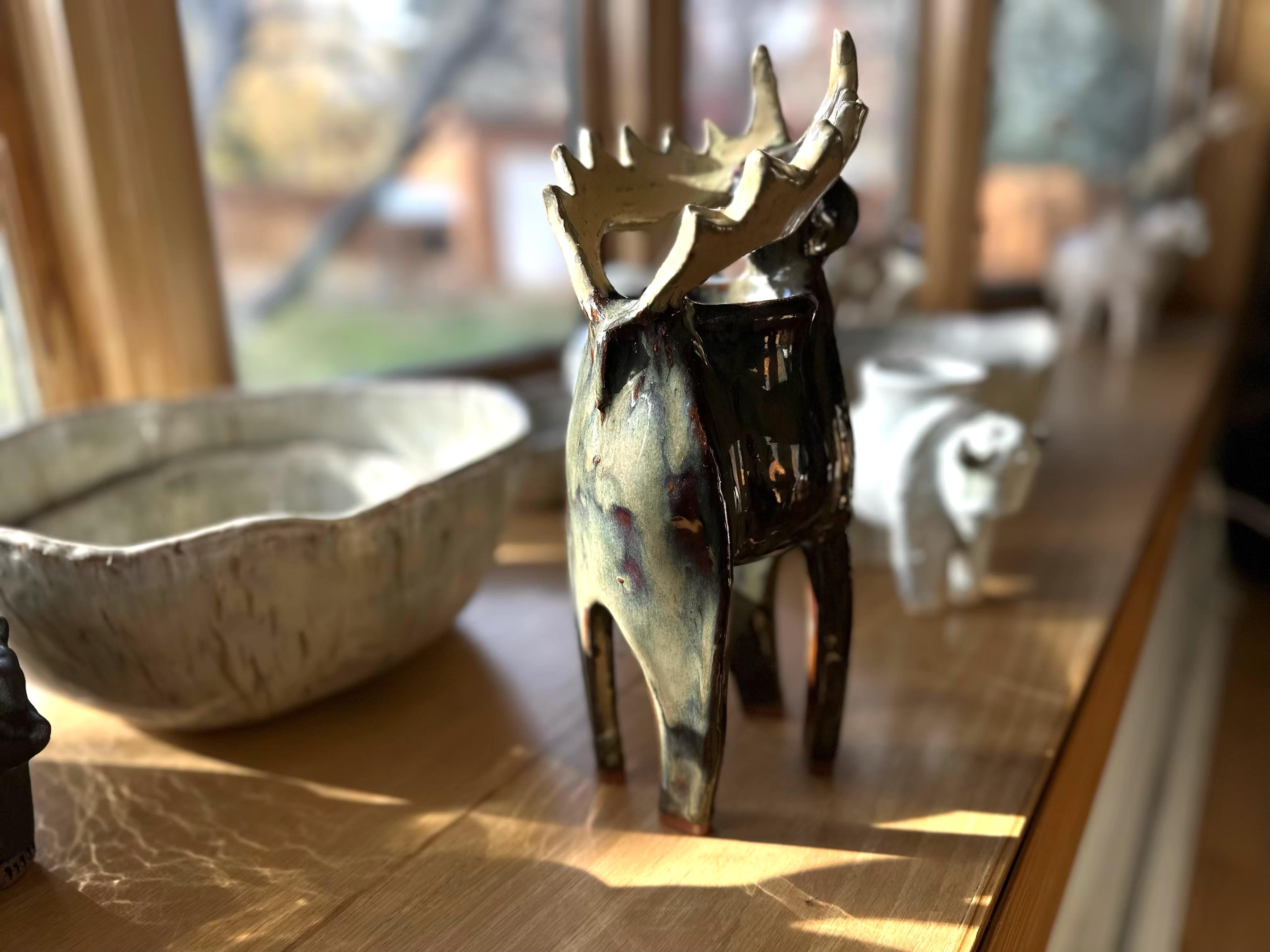 Americano Vaso Big Moose in ceramica (Yellowstone) Gres, smalto lucido blu rame marrone in vendita