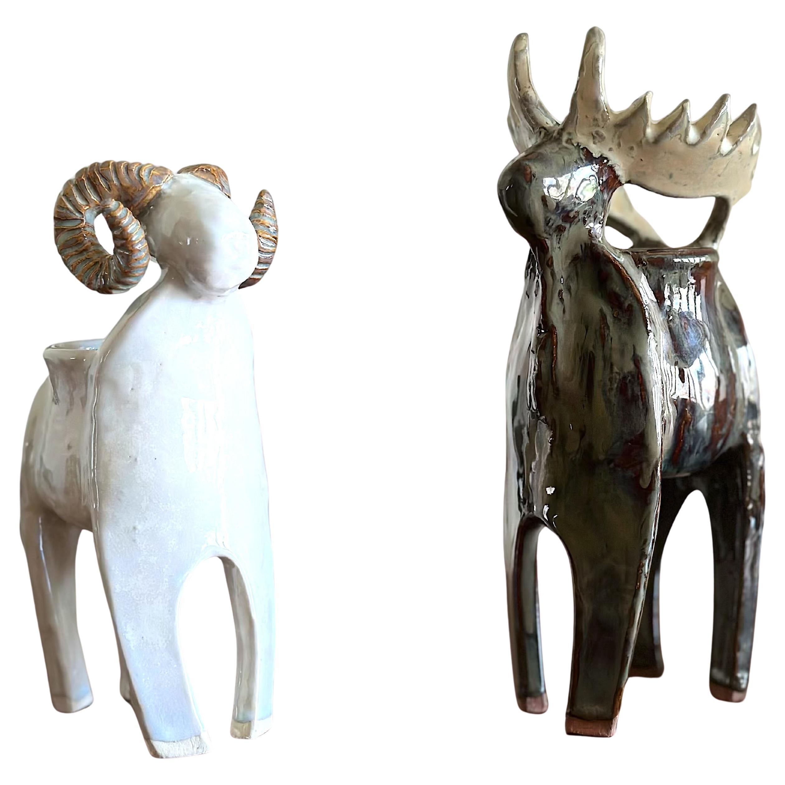 Vaso Big Moose in ceramica (Yellowstone) Gres, smalto lucido blu rame marrone in vendita