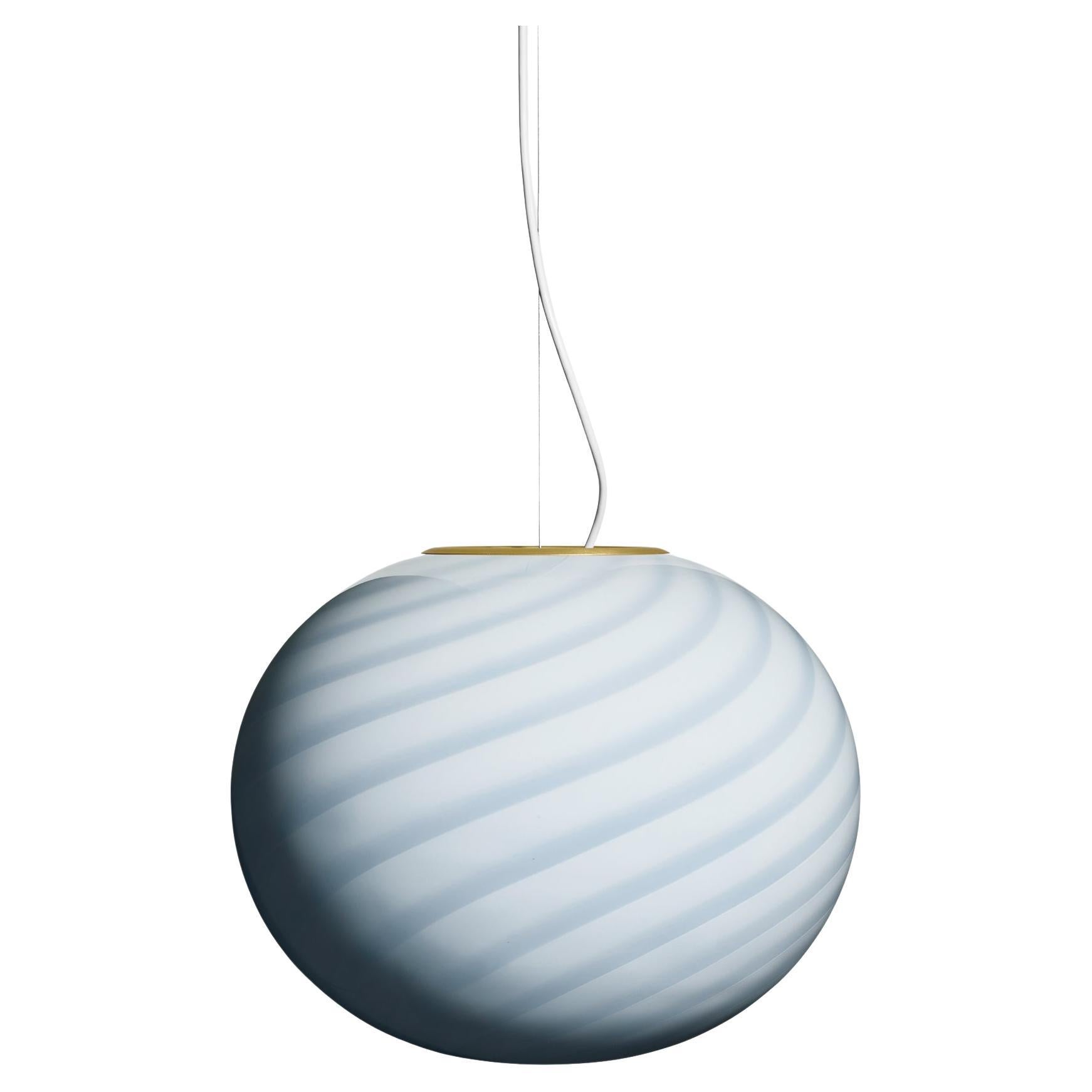 Big Murano Candy Oval Pendant Soft Blue Swirl D: 40 cm For Sale