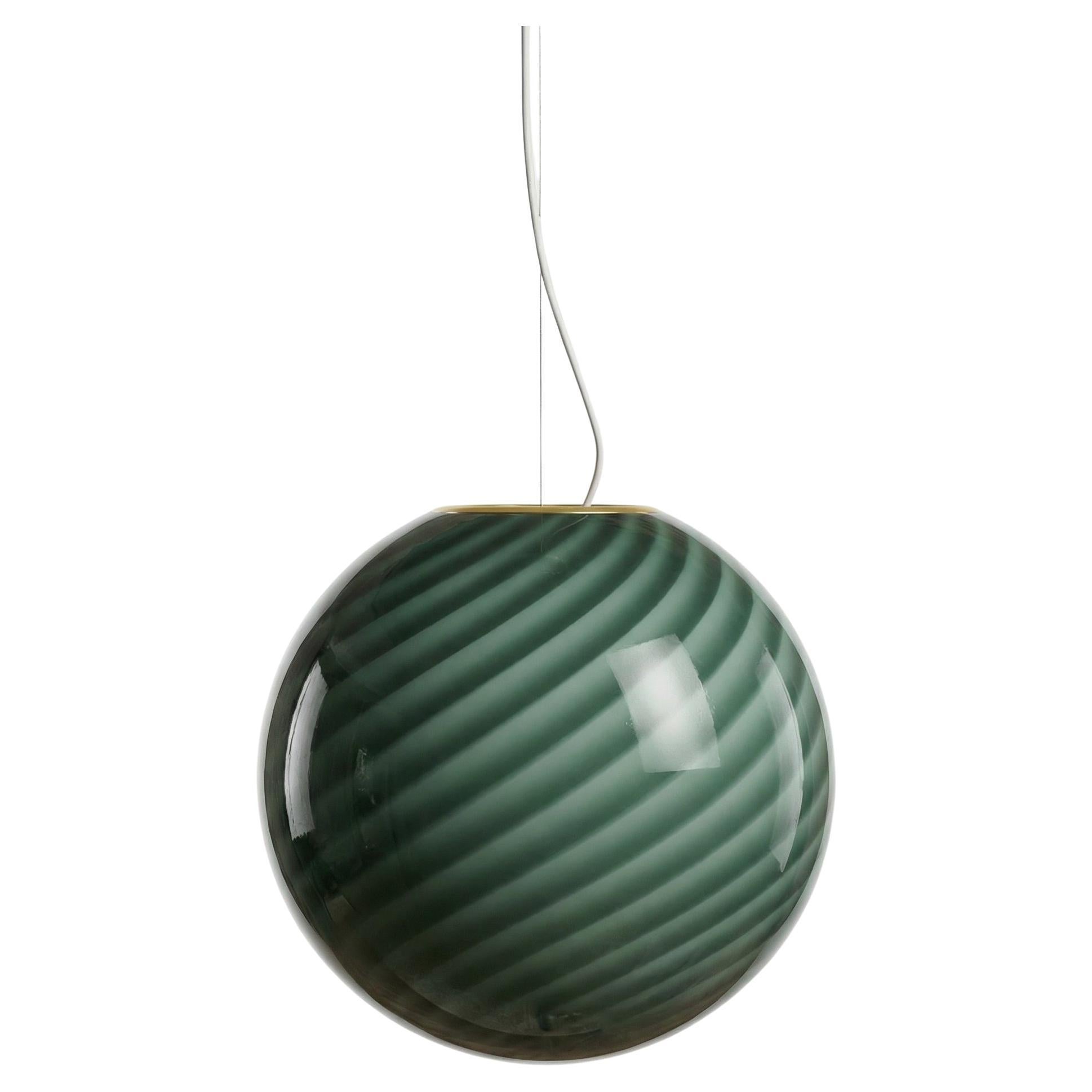 Big Murano Candy Pendant Petrol Green Swirl D: 40 cm For Sale