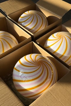 Big Murano Candy Pendant Yellow / Pink Swirl D: 40 cm