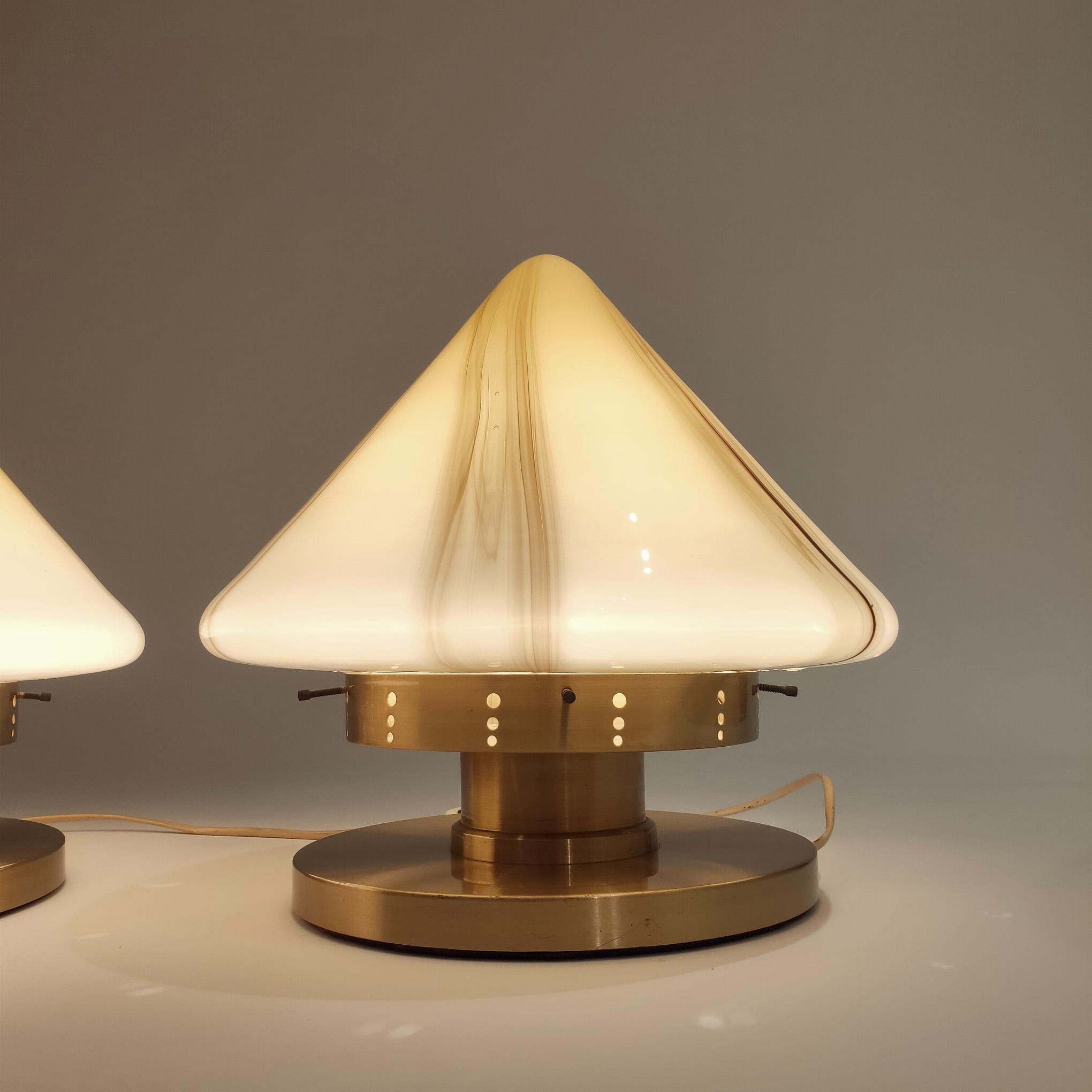 Brass Big murano table lamps in the style of F. Fabbia, Italy, 1970s, set of 2 For Sale