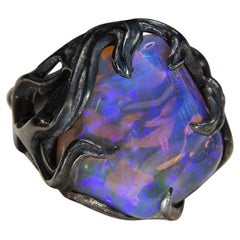 Großer neonfarbener Opalring im Jugendstil aus patiniertem Silber im Art nouveau-Stil Magic 