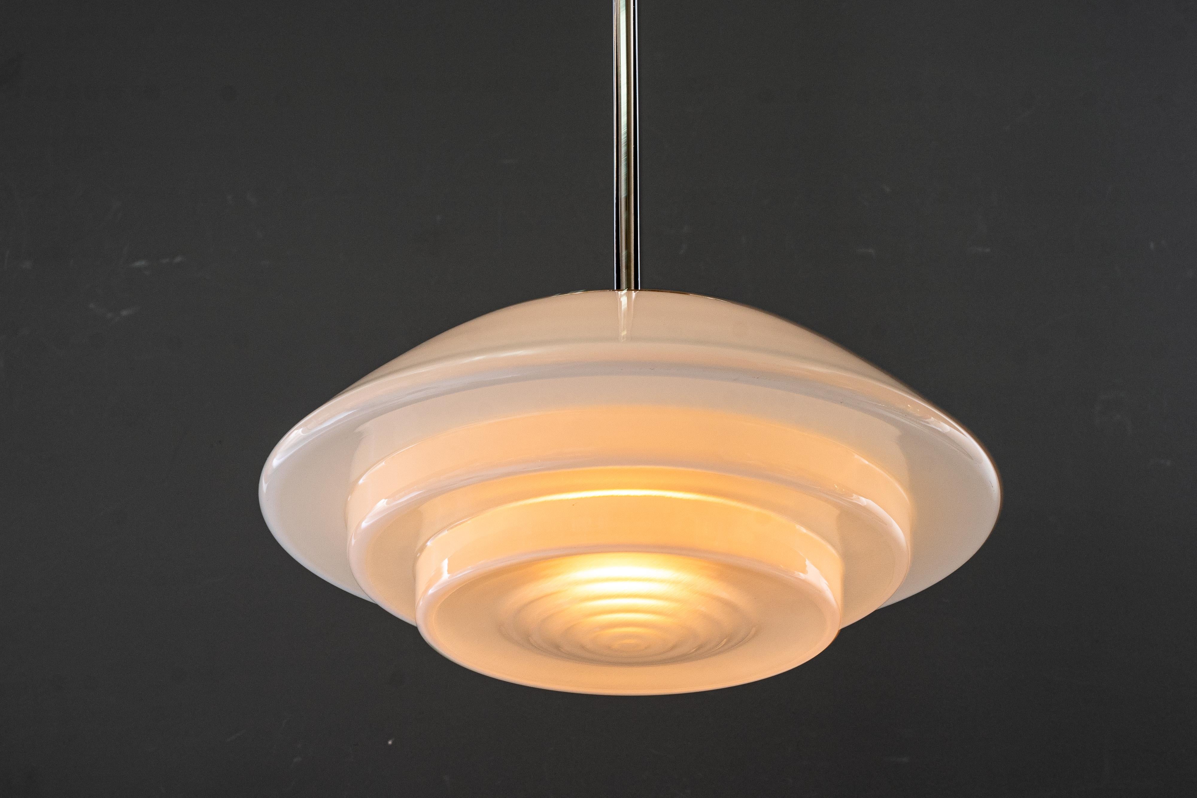 Big nickel bauhaus pendant with original glass shade germany around 1920s For Sale 1