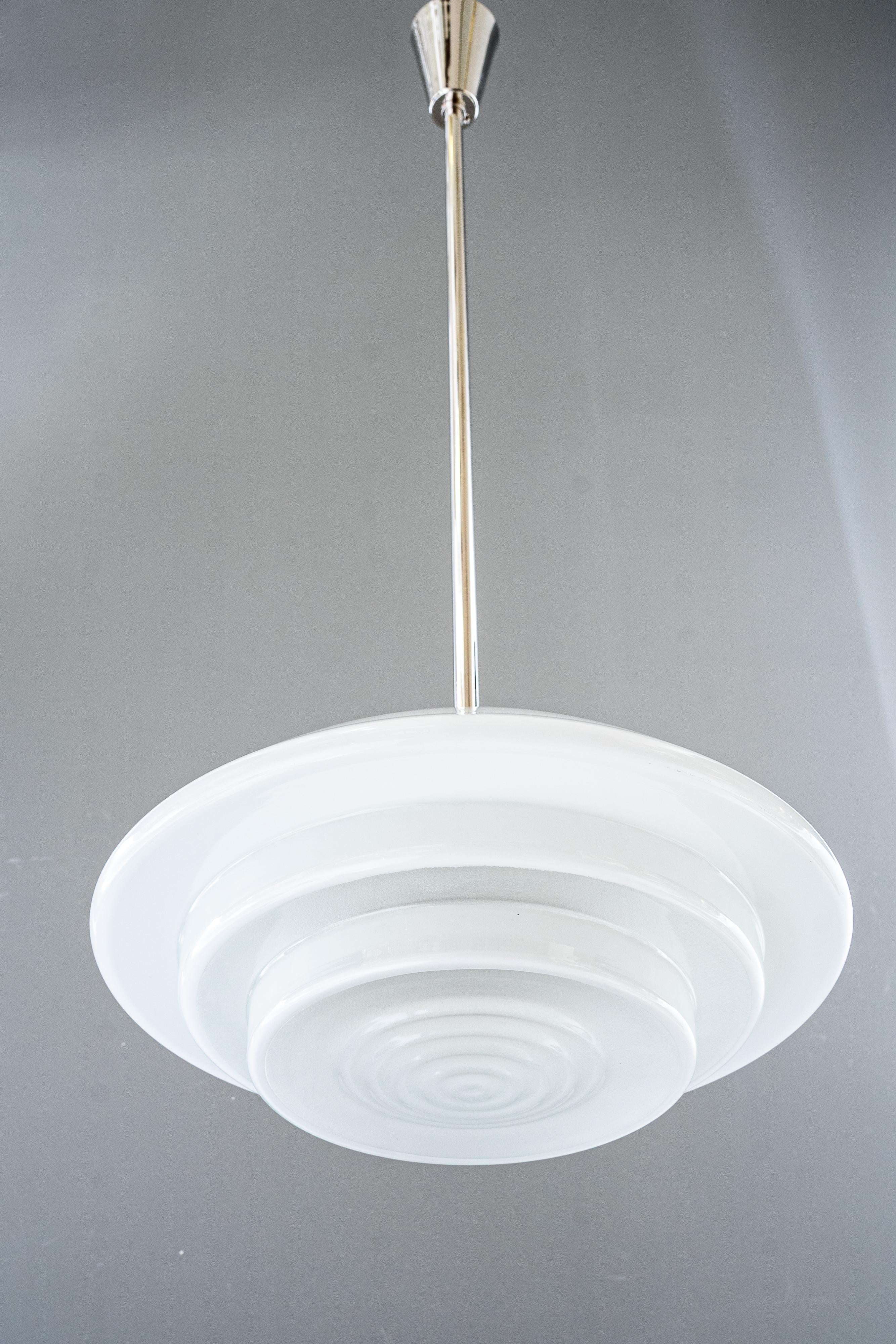 Big nickel bauhaus pendant with original glass shade germany around 1920s
Original antique glass shade
