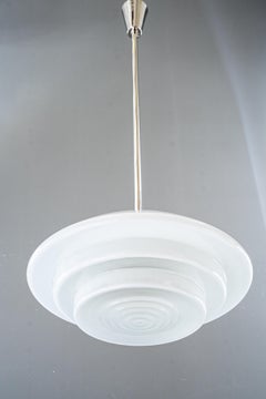 Big nickel bauhaus pendant with original glass shade germany around 1920s