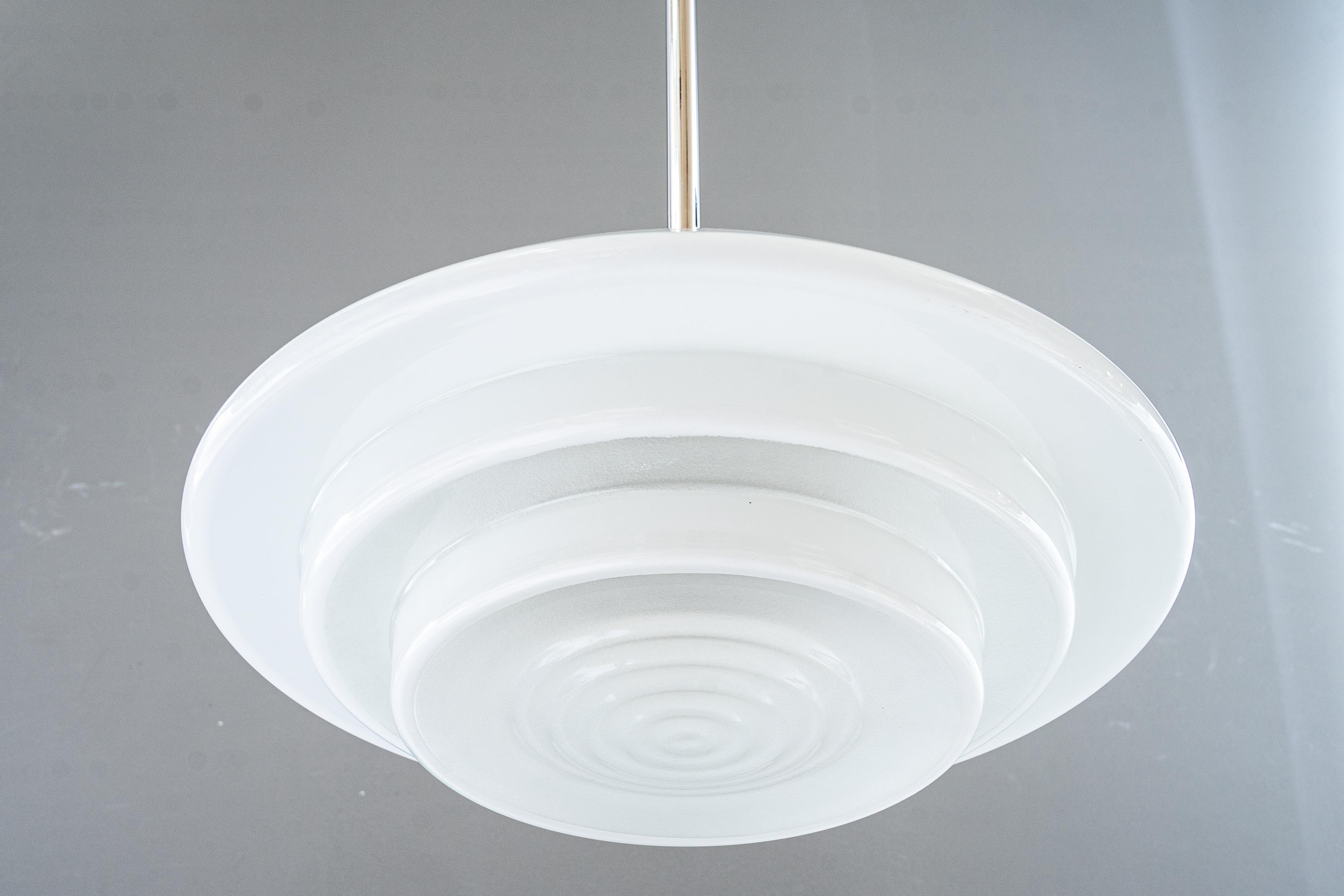 Art Deco Big nickel bauhaus pendant with original glass shade germany around 1920s For Sale