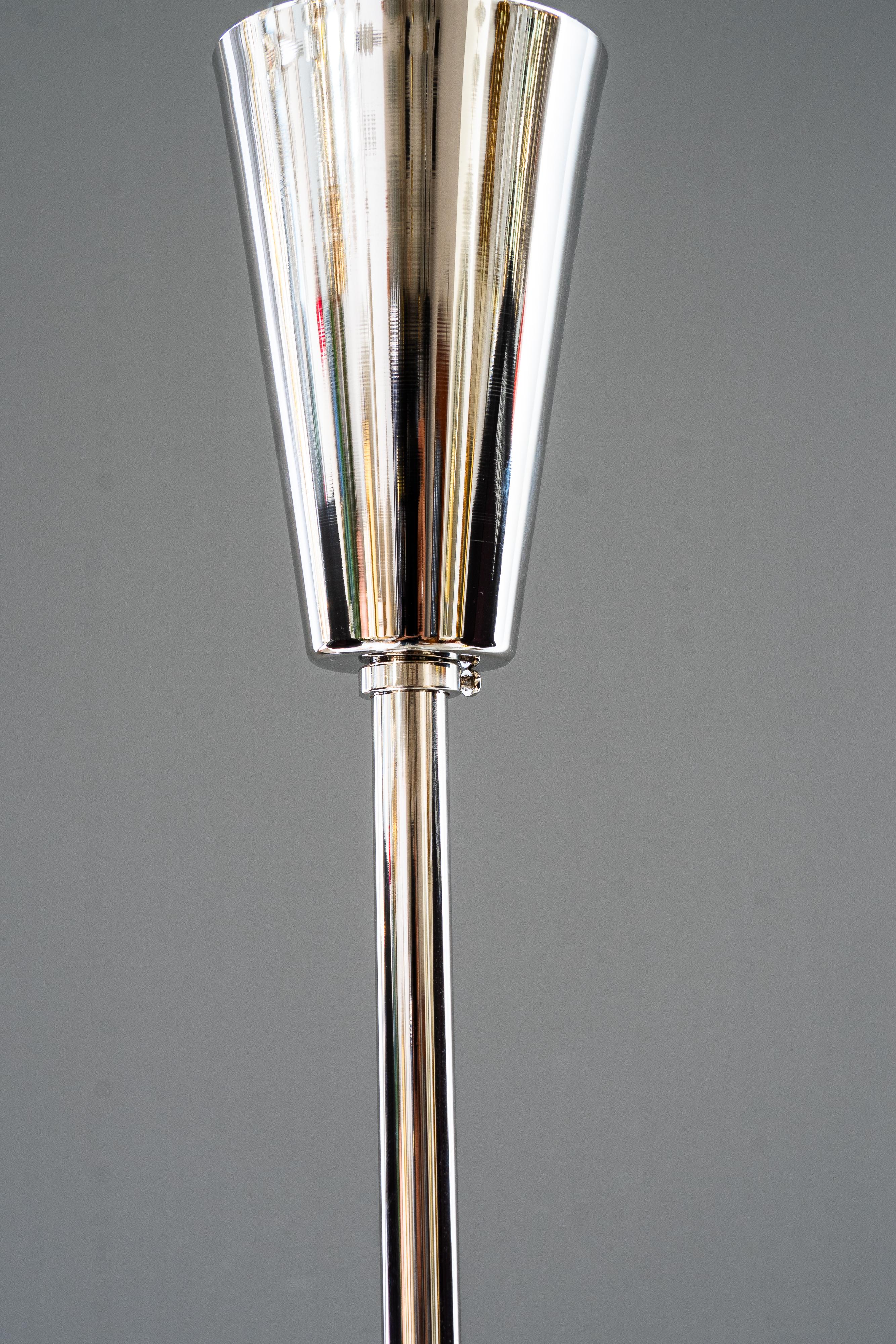 Plated Big nickel bauhaus pendant with original glass shade germany around 1920s For Sale