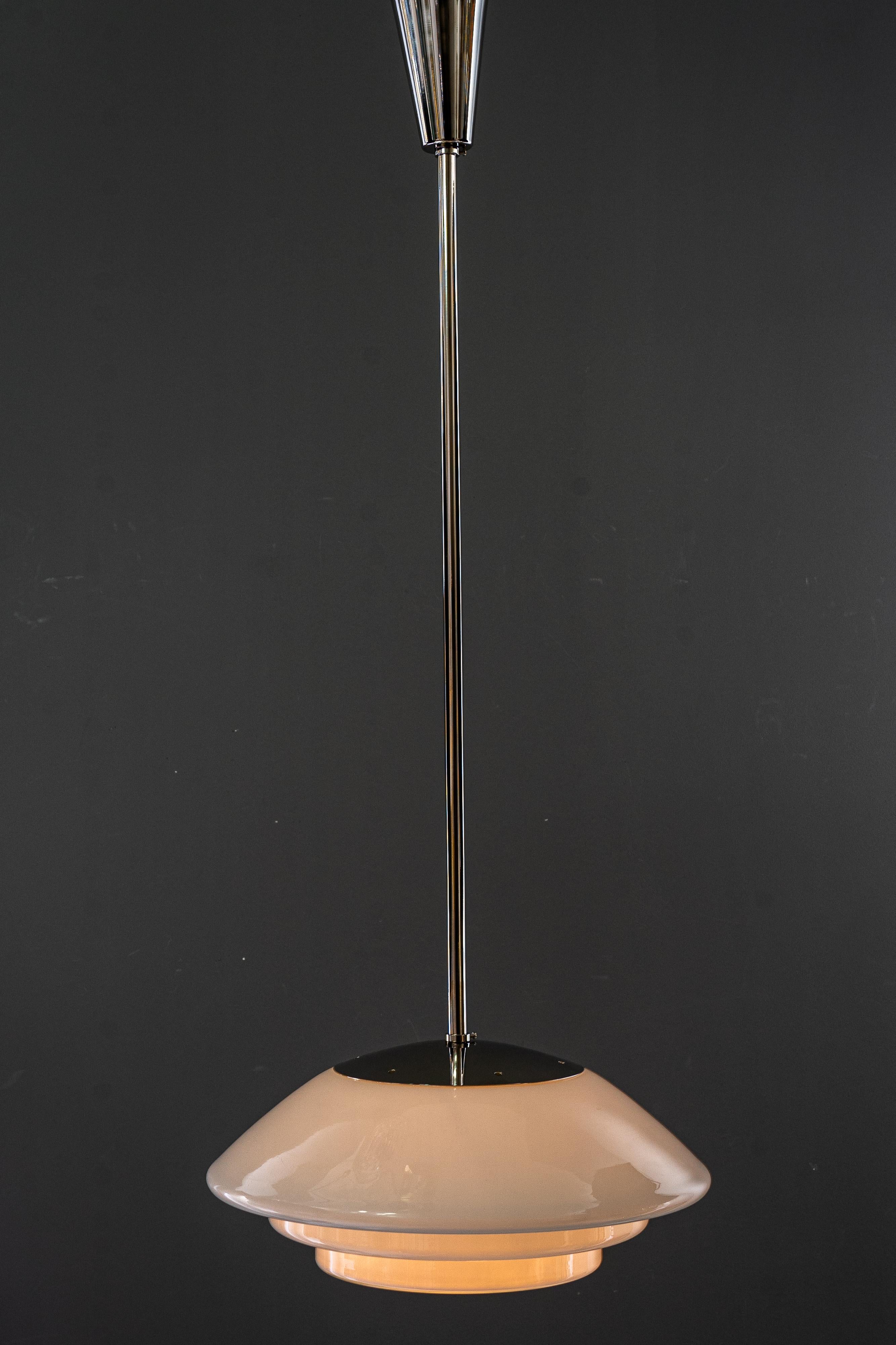 Big nickel bauhaus pendant with original glass shade germany around 1920s In Good Condition For Sale In Wien, AT