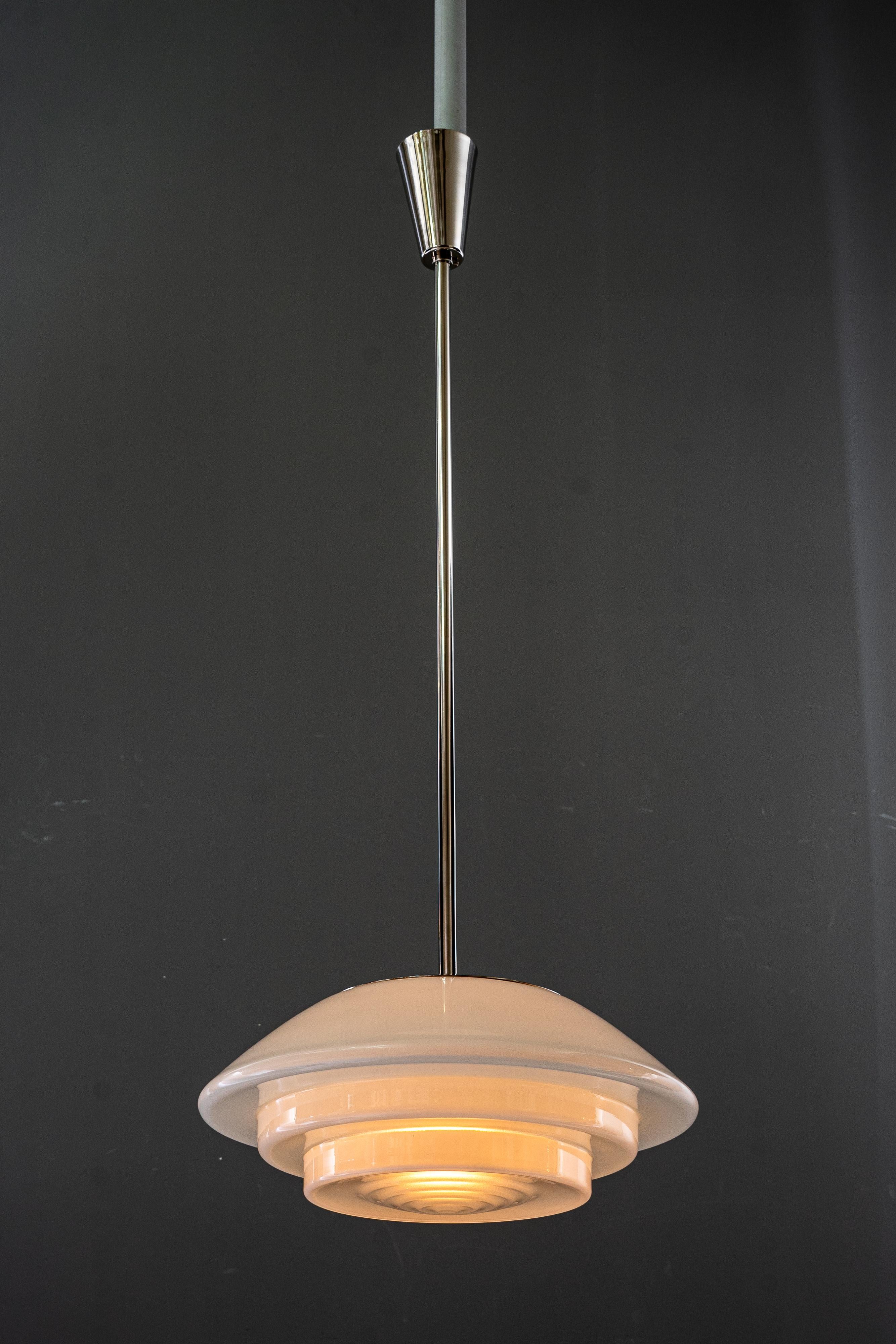 Early 20th Century Big nickel bauhaus pendant with original glass shade germany around 1920s For Sale