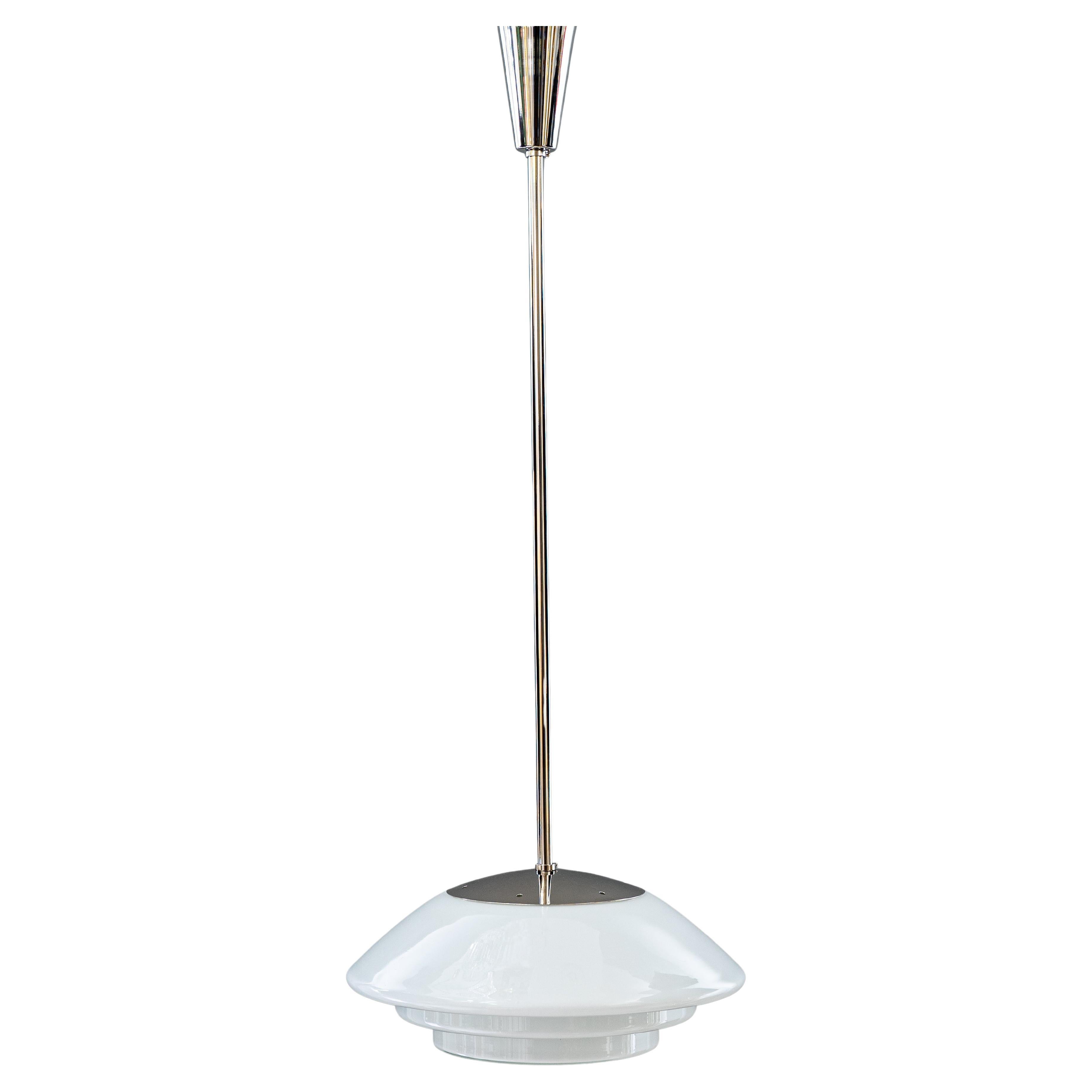 Big nickel bauhaus pendant with original glass shade germany around 1920s